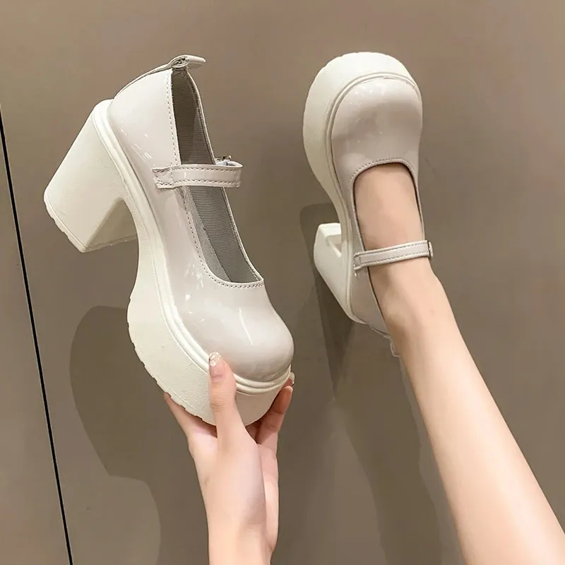Aiertu Back  to school Fashion White Chunky Platform High Heels Women's 2024 New Fall/winter Mary Jane Shoes