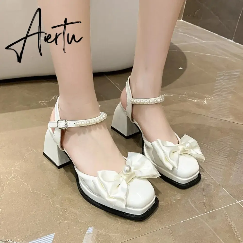 Aiertu  New Women Fashion High Heels Womens Spring Korean Style Versatile Closed Toe Sandals Mary Jane Chunky Heel Pumps