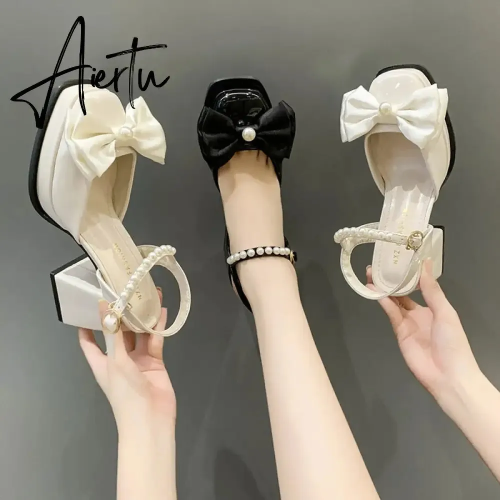 Aiertu  New Women Fashion High Heels Womens Spring Korean Style Versatile Closed Toe Sandals Mary Jane Chunky Heel Pumps