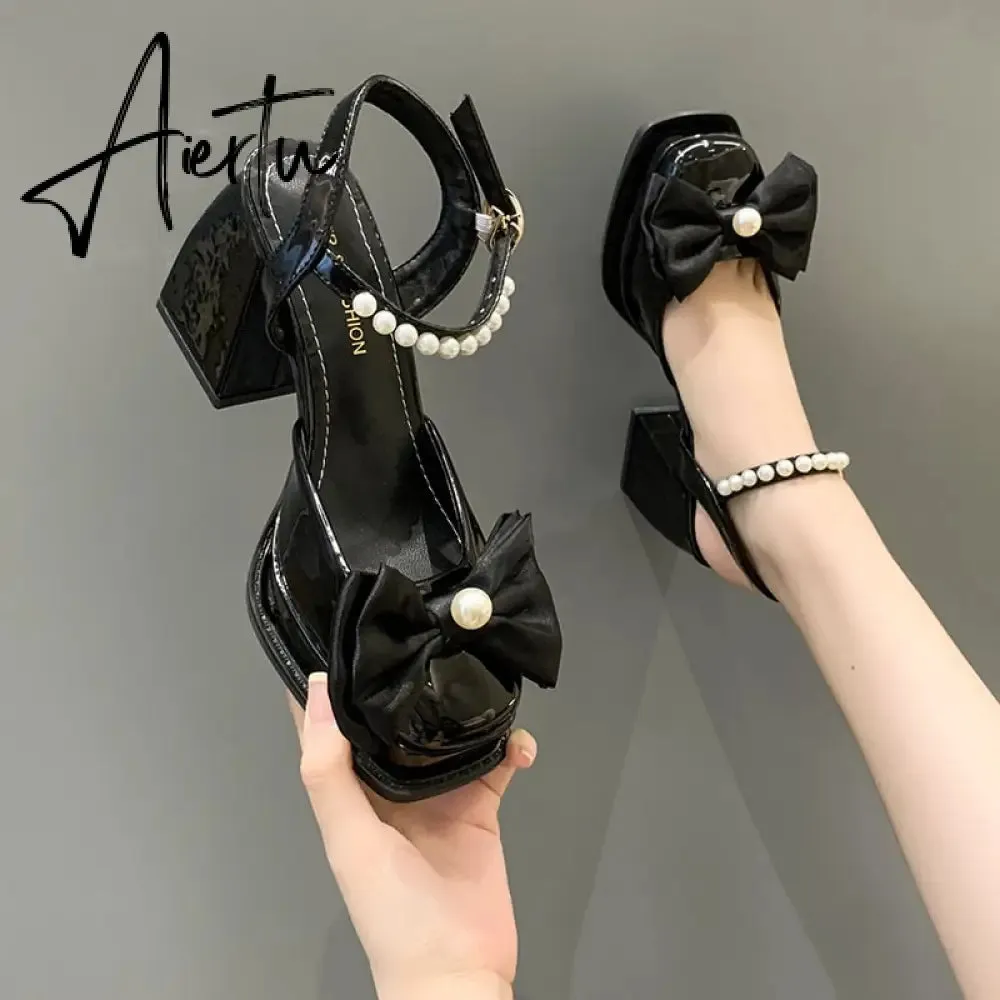 Aiertu  New Women Fashion High Heels Womens Spring Korean Style Versatile Closed Toe Sandals Mary Jane Chunky Heel Pumps