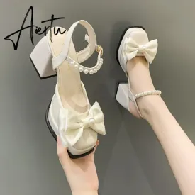 Aiertu  New Women Fashion High Heels Womens Spring Korean Style Versatile Closed Toe Sandals Mary Jane Chunky Heel Pumps