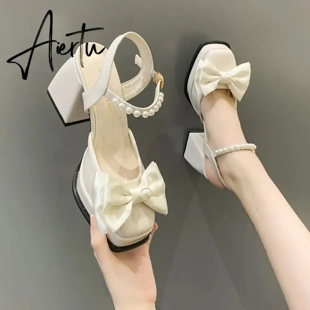 Aiertu  New Women Fashion High Heels Womens Spring Korean Style Versatile Closed Toe Sandals Mary Jane Chunky Heel Pumps