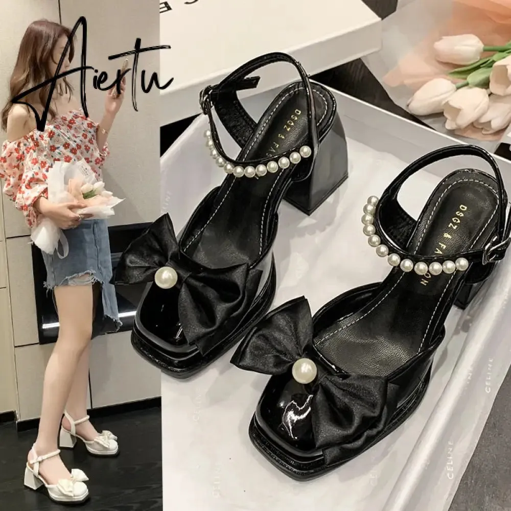 Aiertu  New Women Fashion High Heels Womens Spring Korean Style Versatile Closed Toe Sandals Mary Jane Chunky Heel Pumps