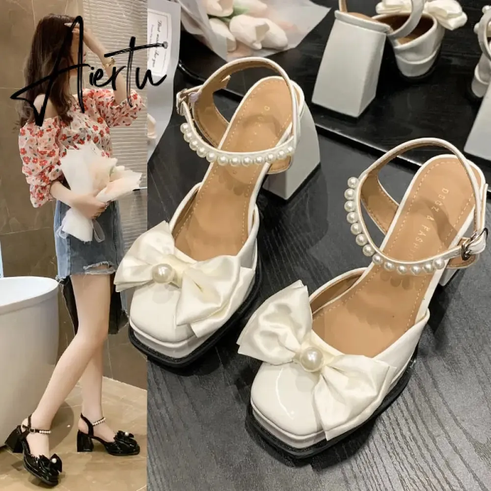 Aiertu  New Women Fashion High Heels Womens Spring Korean Style Versatile Closed Toe Sandals Mary Jane Chunky Heel Pumps