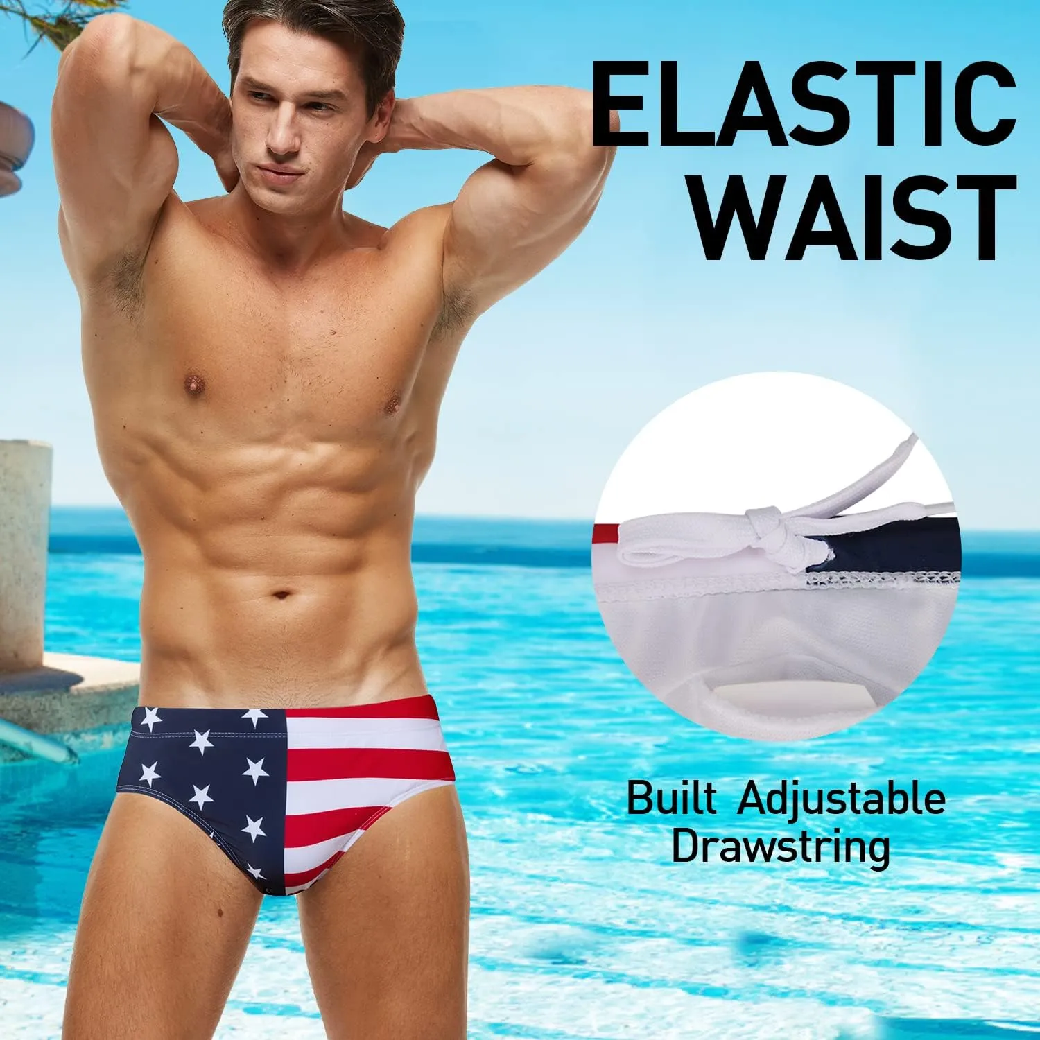 Arcweg Men's Swimming Trunks Briefs Low Waist with Removable Pad Swimwear Elastic Beach Shorts Boxers Underwear