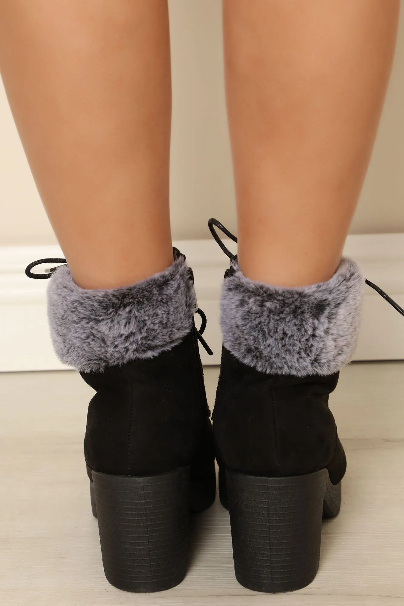 At Least For Now Lace Up Booties - Black