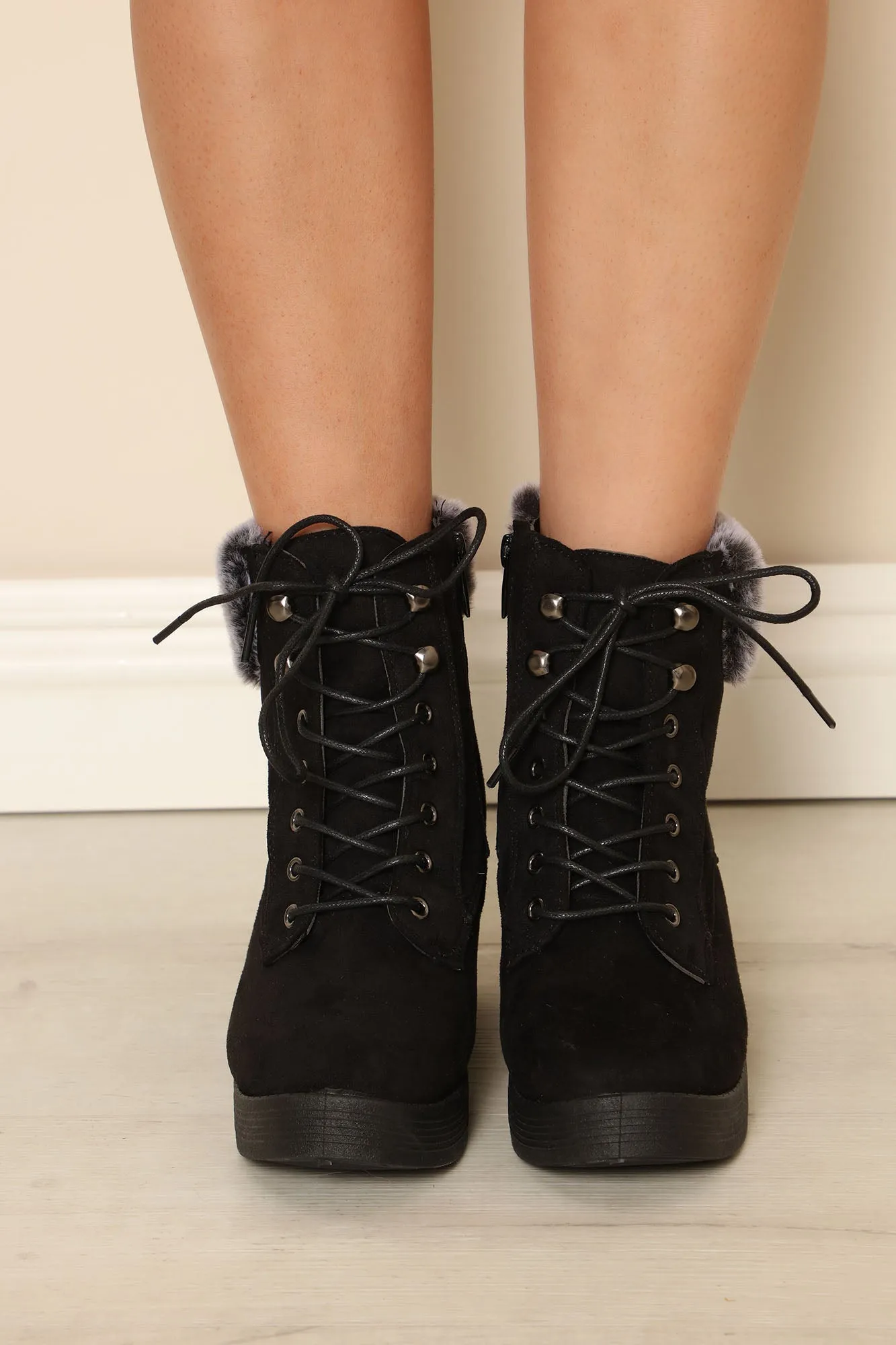At Least For Now Lace Up Booties - Black