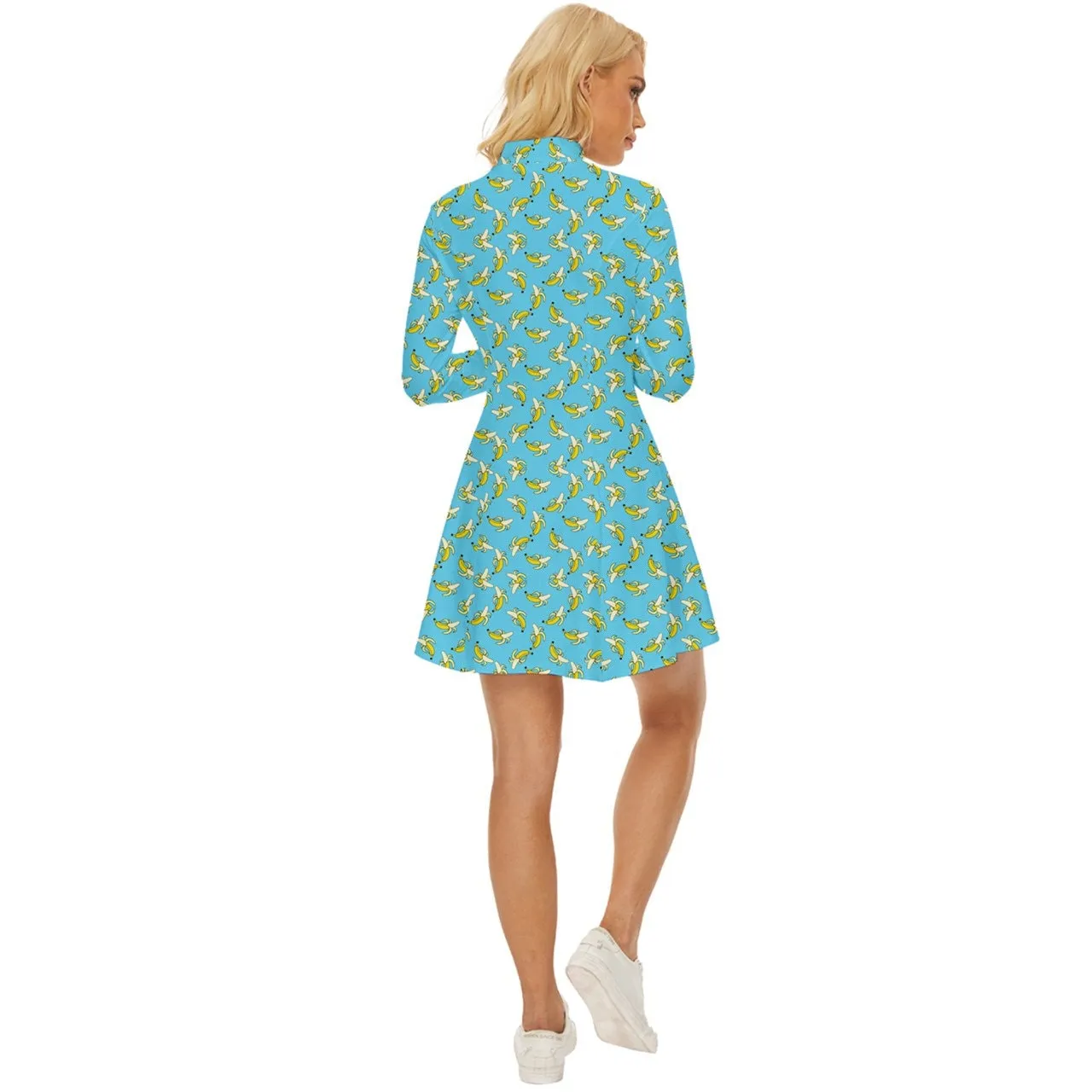 Banana Print Dress, Pop Art Dress, 60s Dress Style, Mod Dress, Blue Mod Dress, Turtle neck dress, GOGO Dress, 60s style dress, Retro Dress