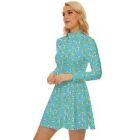 Banana Print Dress, Pop Art Dress, 60s Dress Style, Mod Dress, Blue Mod Dress, Turtle neck dress, GOGO Dress, 60s style dress, Retro Dress