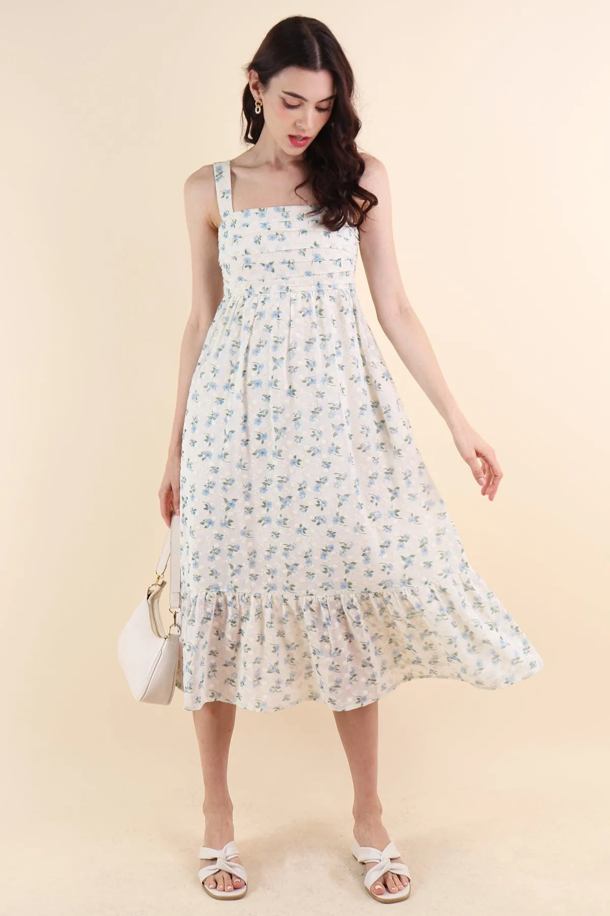 BEGONIA EYELET MIDAXI DRESS IN BLUE