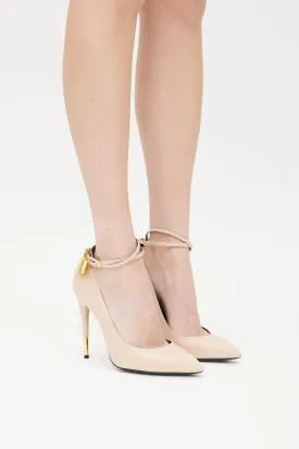Beige & Gold Leather Padlock Heel