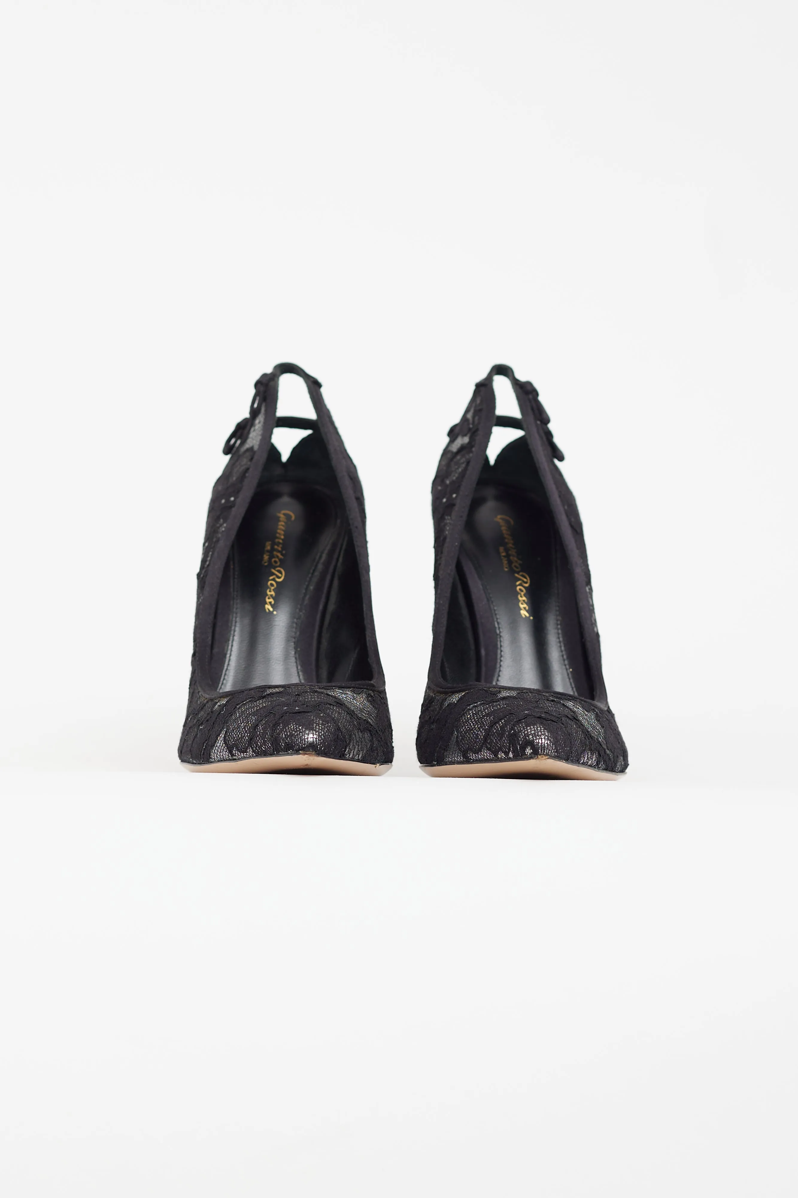 Black & Silver Floral Lace  Heel