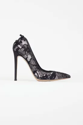 Black & Silver Floral Lace  Heel