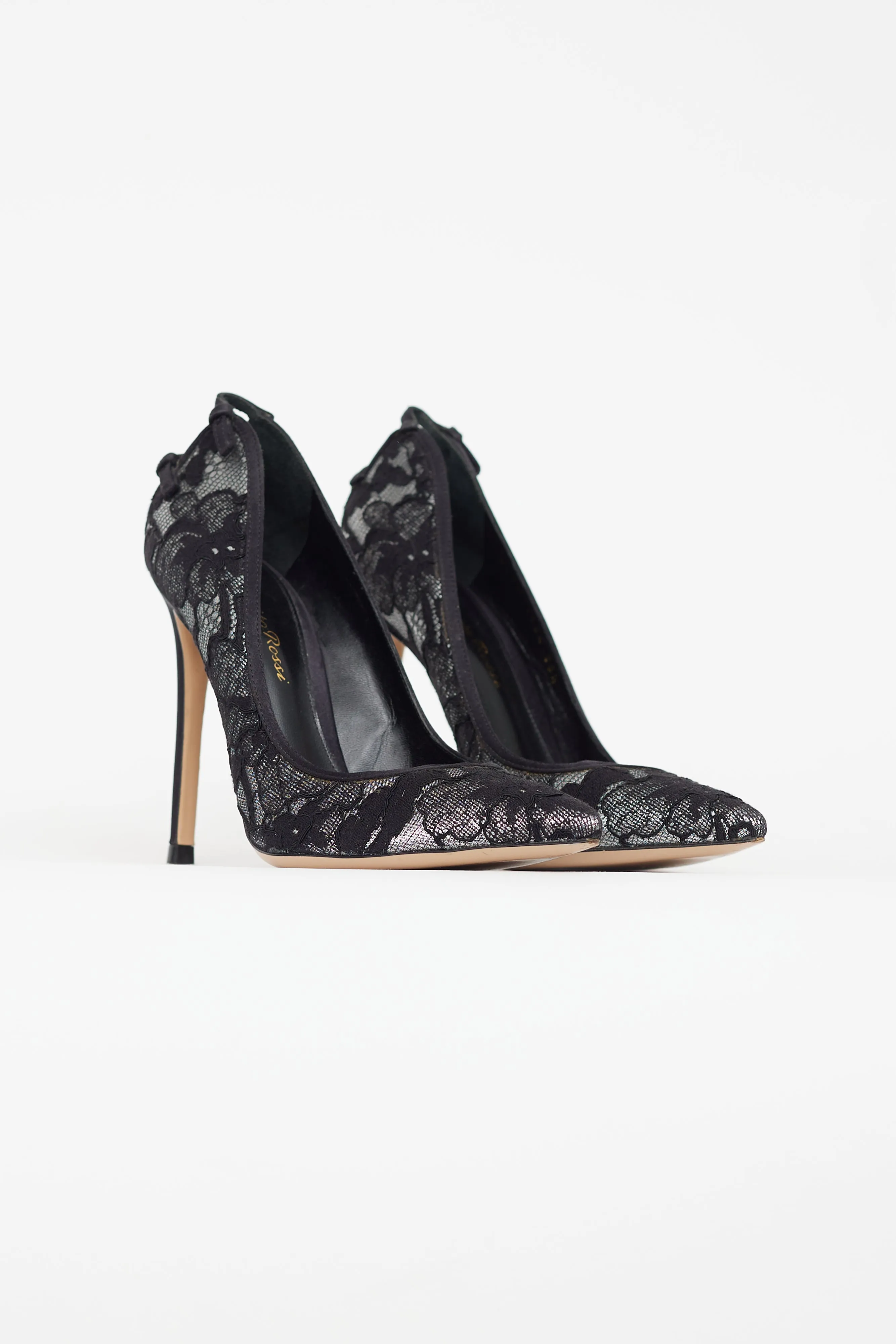 Black & Silver Floral Lace  Heel