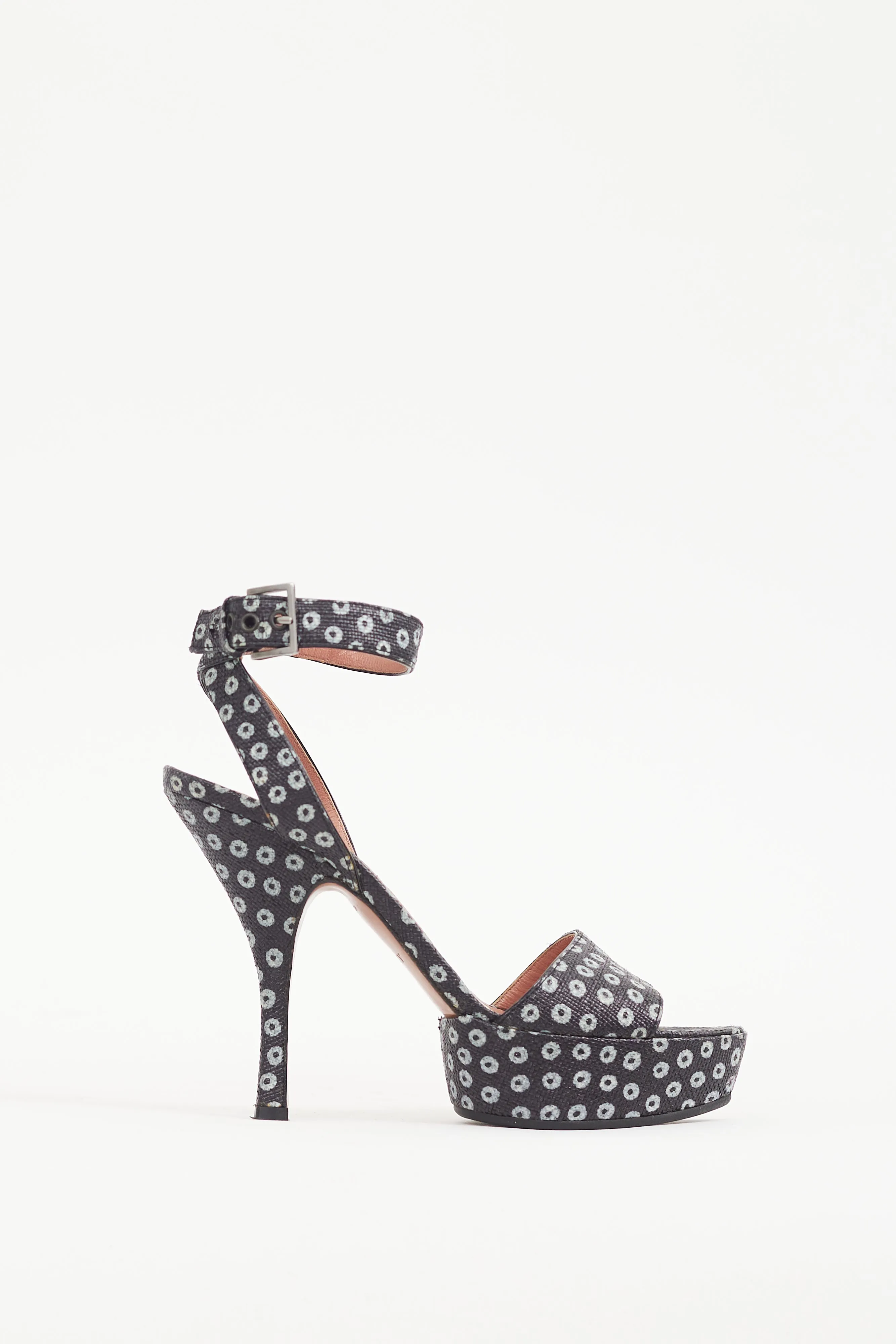 Black & White Dotted Woven Leather Heel