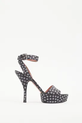 Black & White Dotted Woven Leather Heel