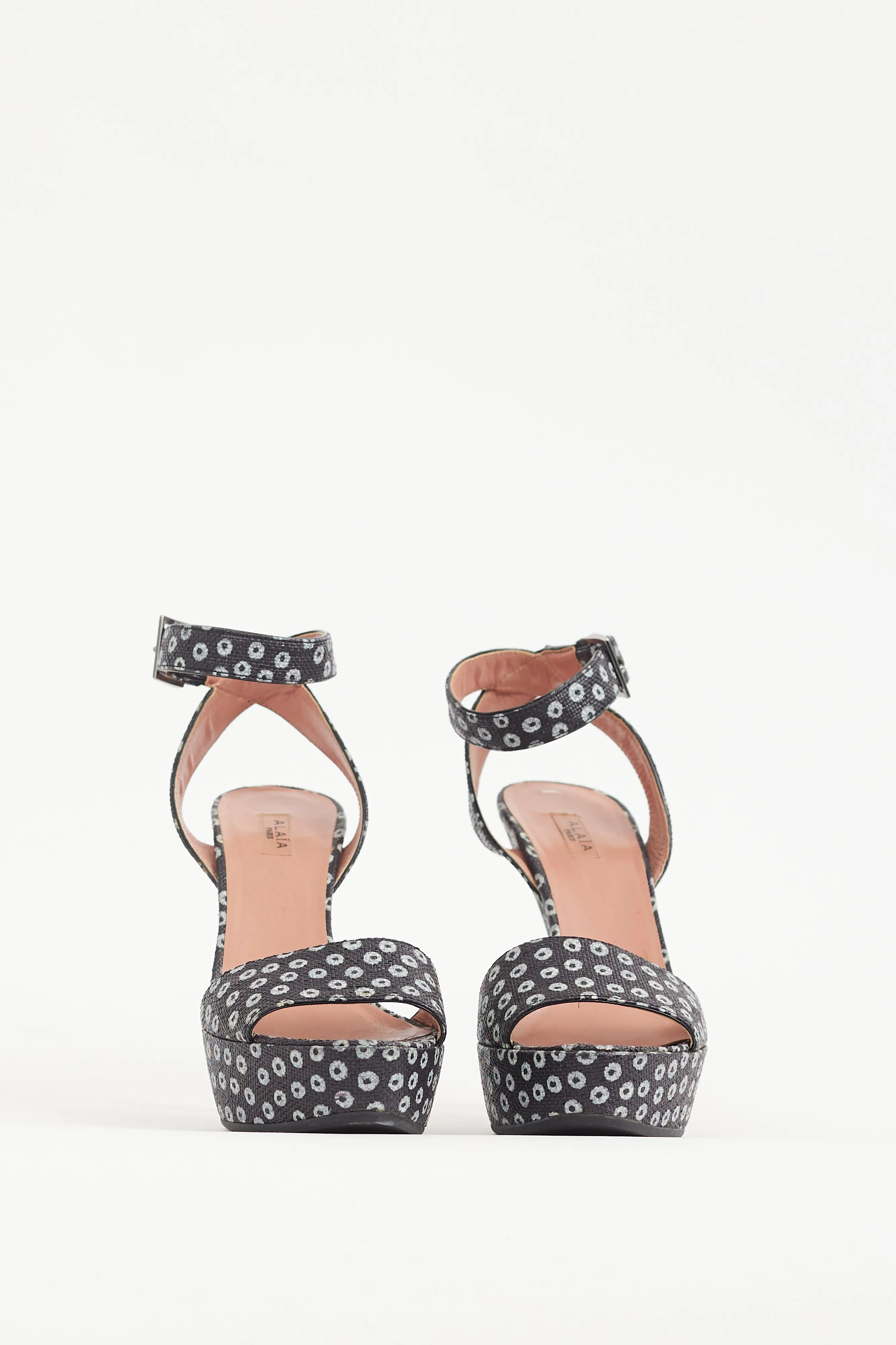 Black & White Dotted Woven Leather Heel
