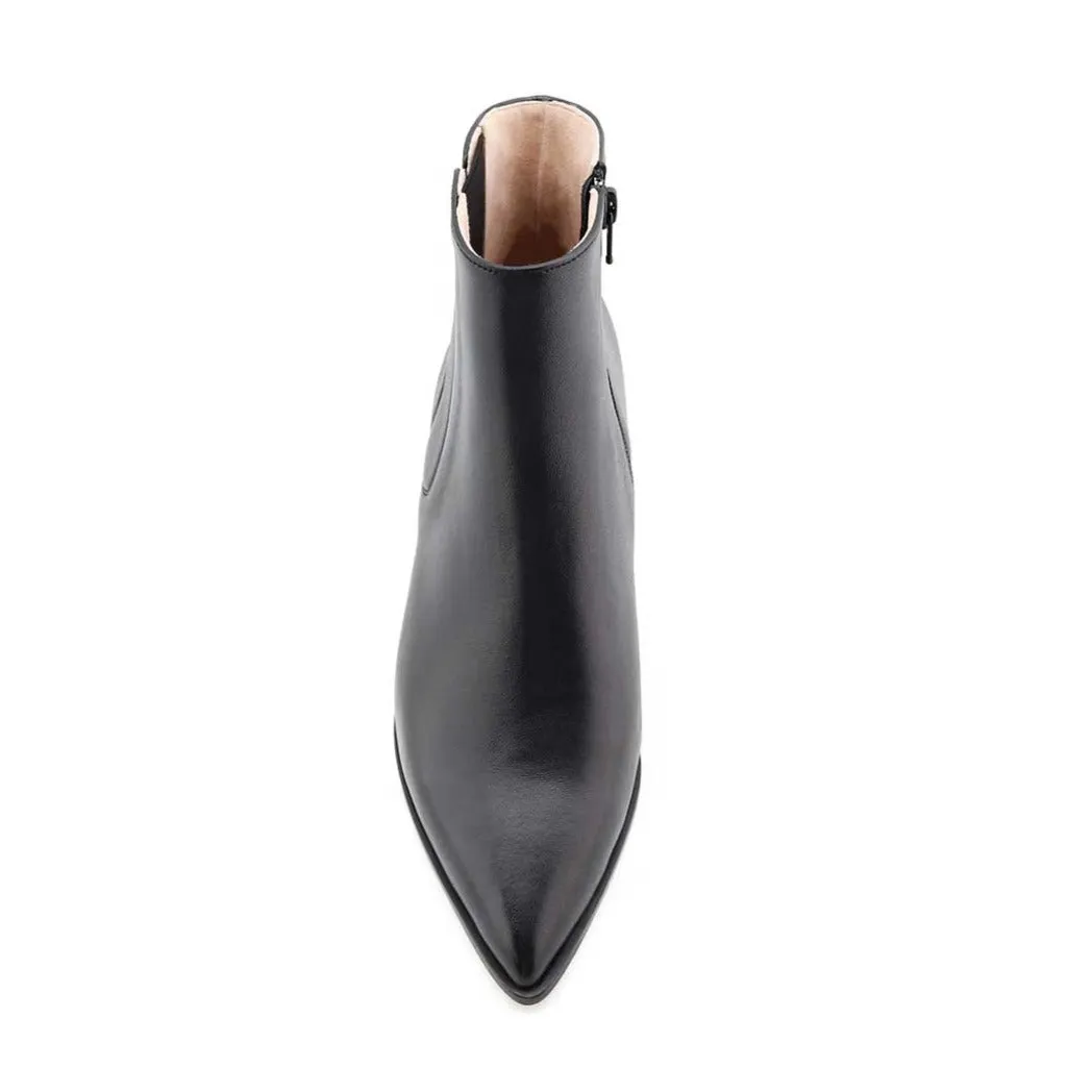 Black Calf Leather Lower Block Ankle Boot