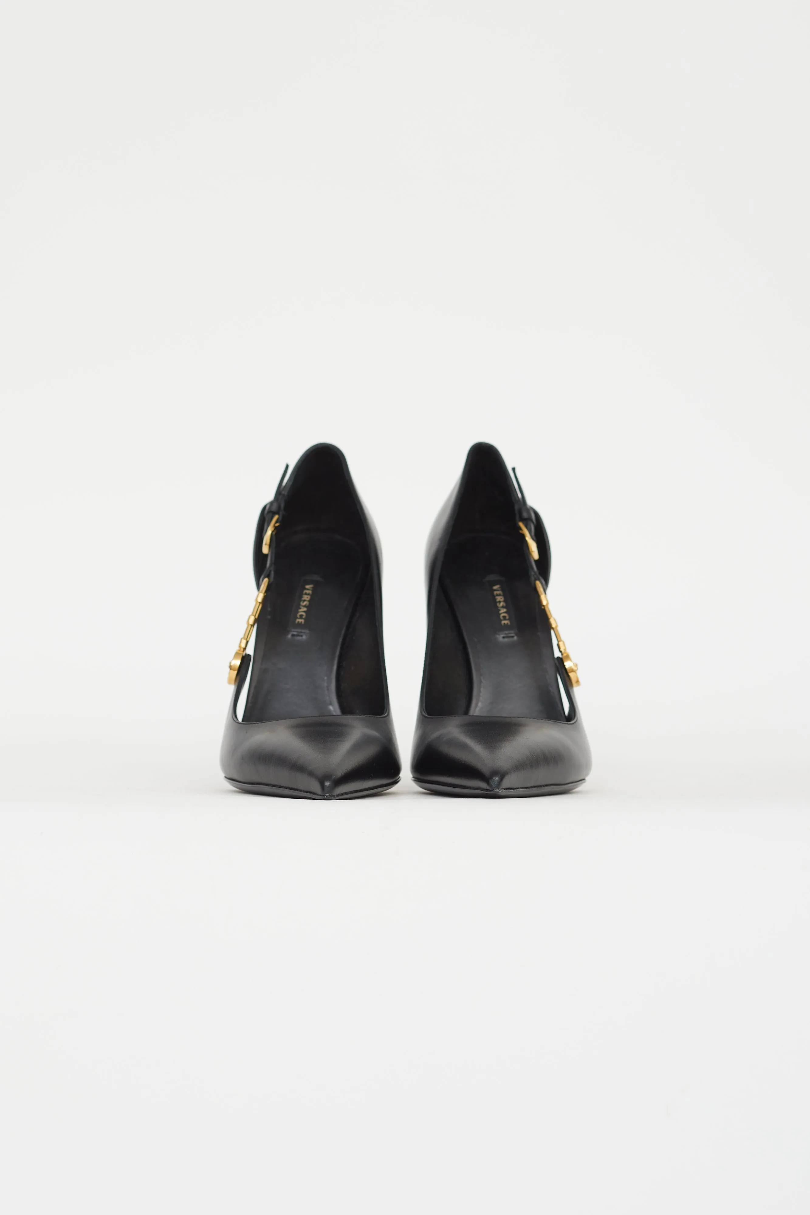 Black Leather Medusa Safety Pin Pump