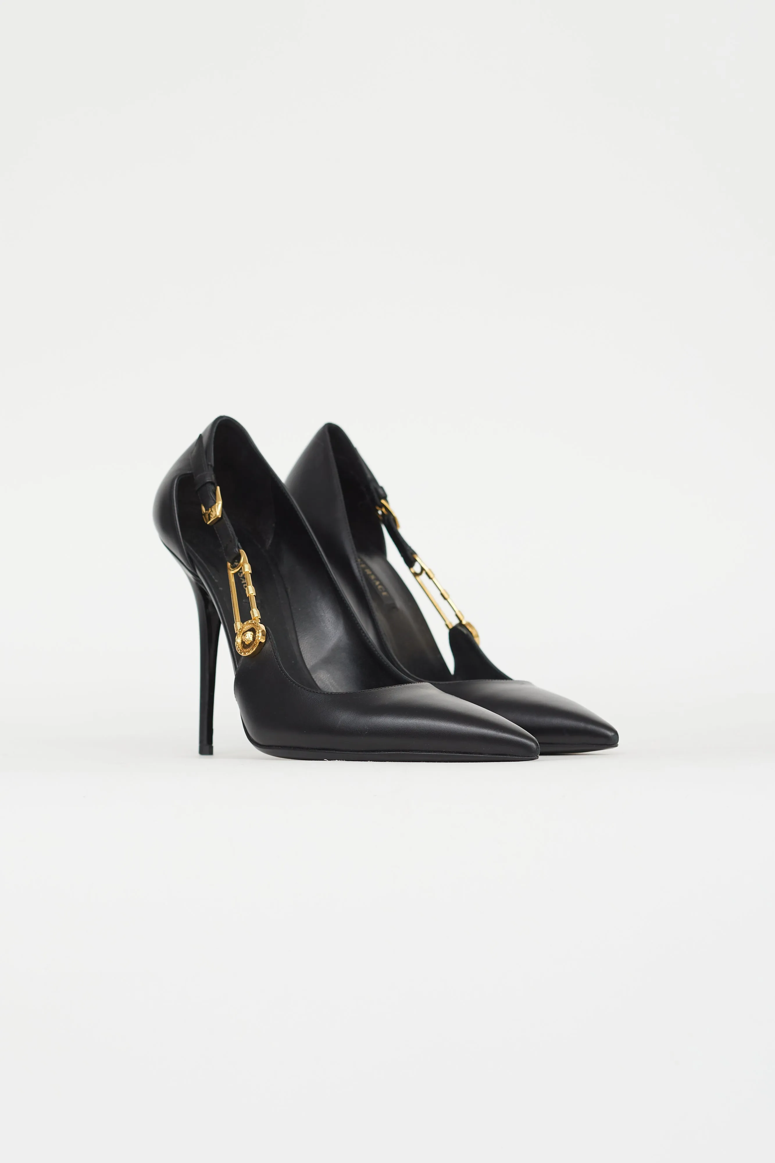 Black Leather Medusa Safety Pin Pump