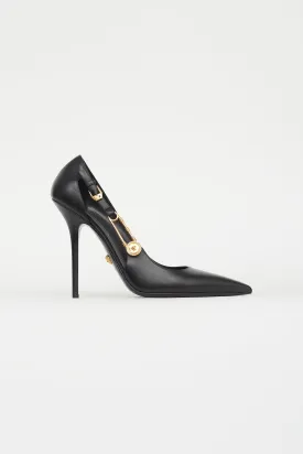 Black Leather Medusa Safety Pin Pump