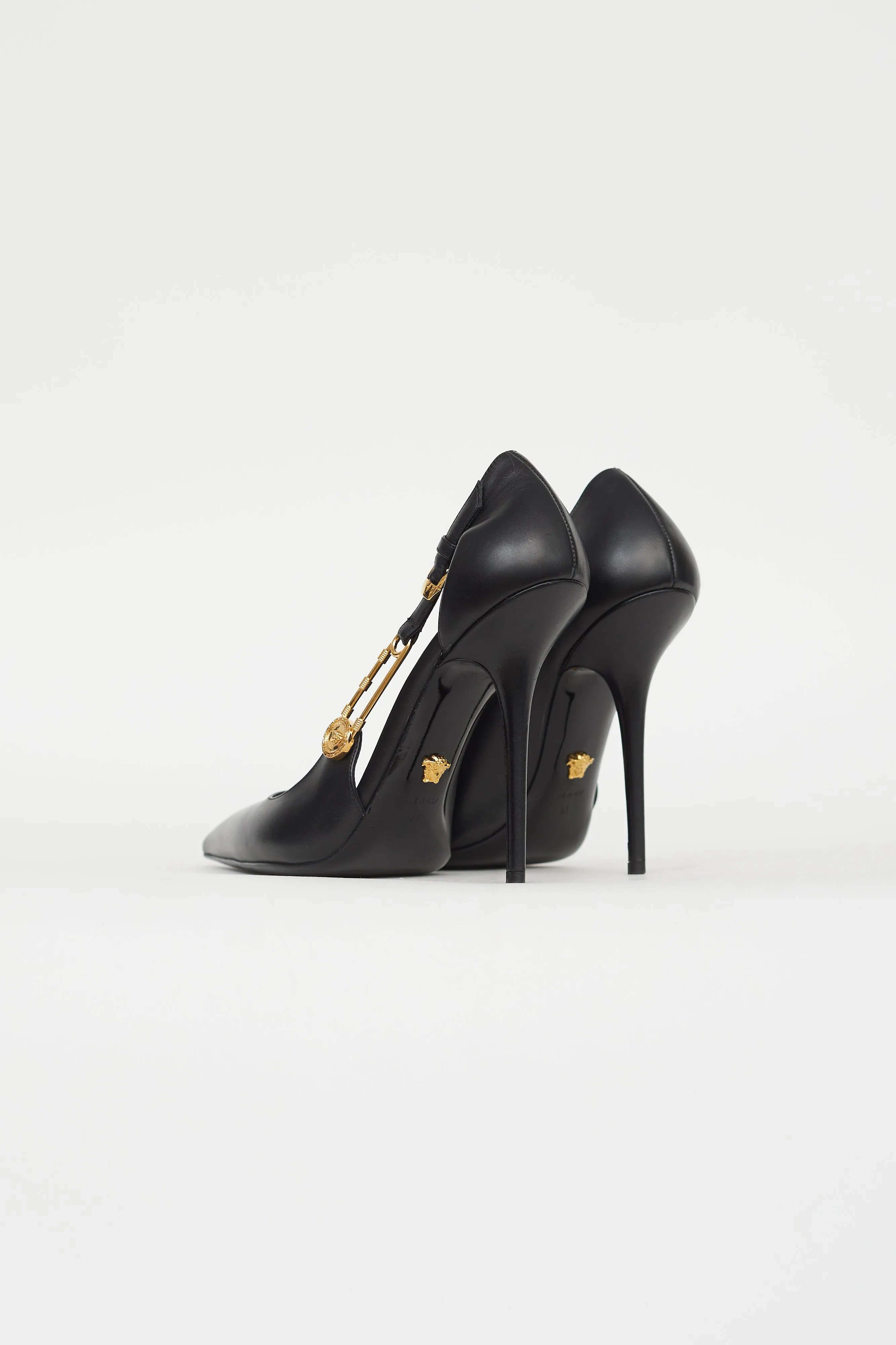 Black Leather Medusa Safety Pin Pump