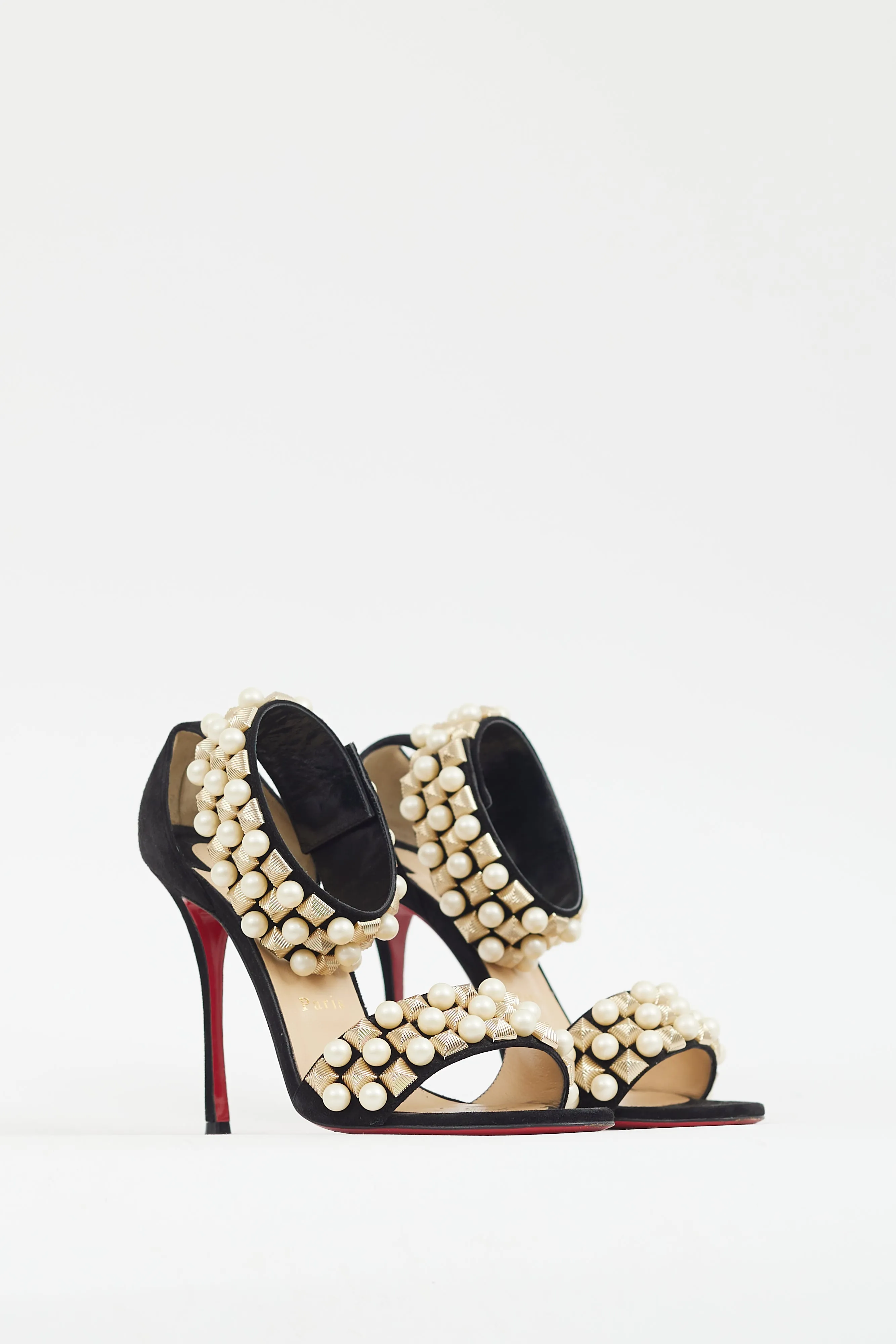 Black Suede Pearl Studded Heel