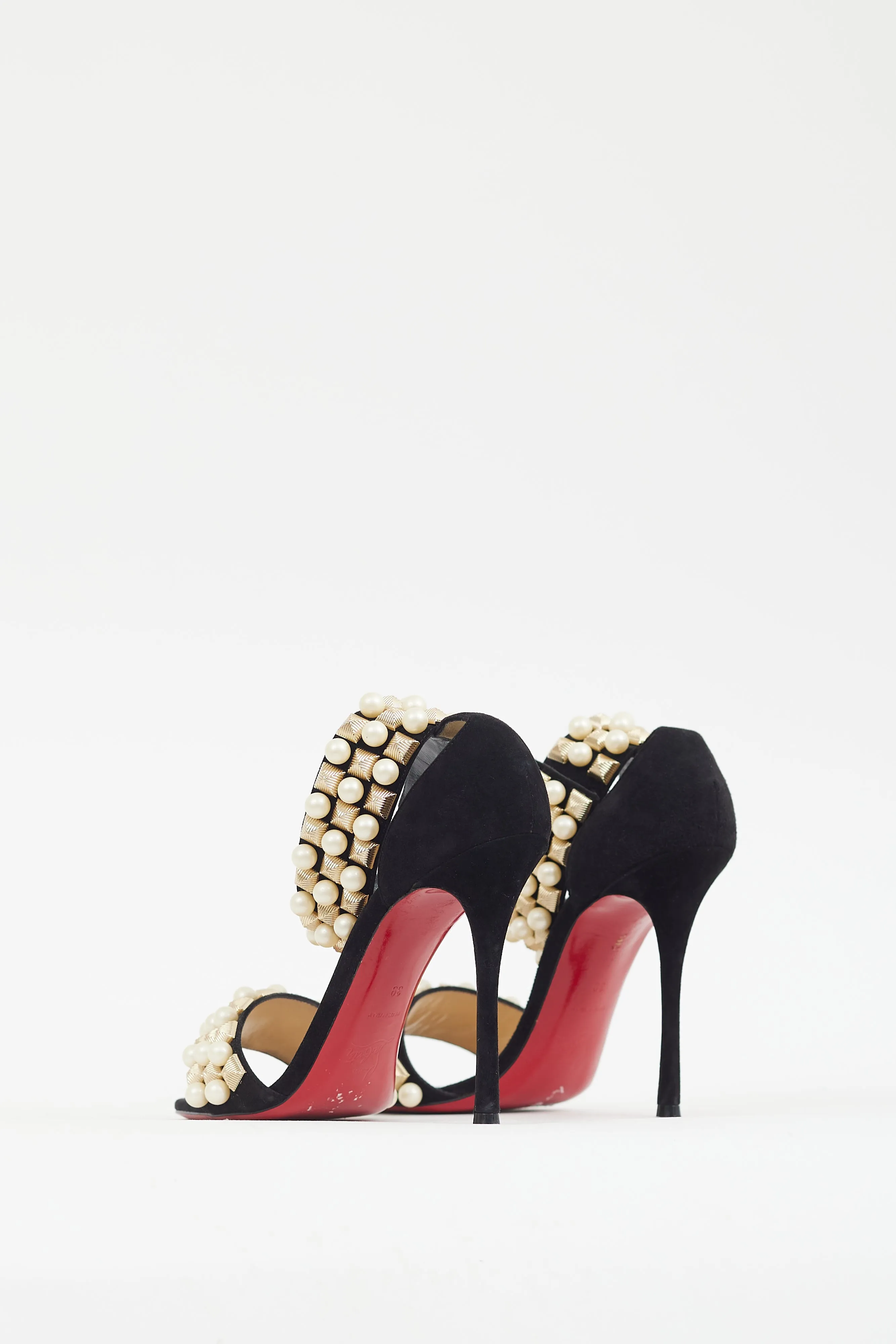 Black Suede Pearl Studded Heel