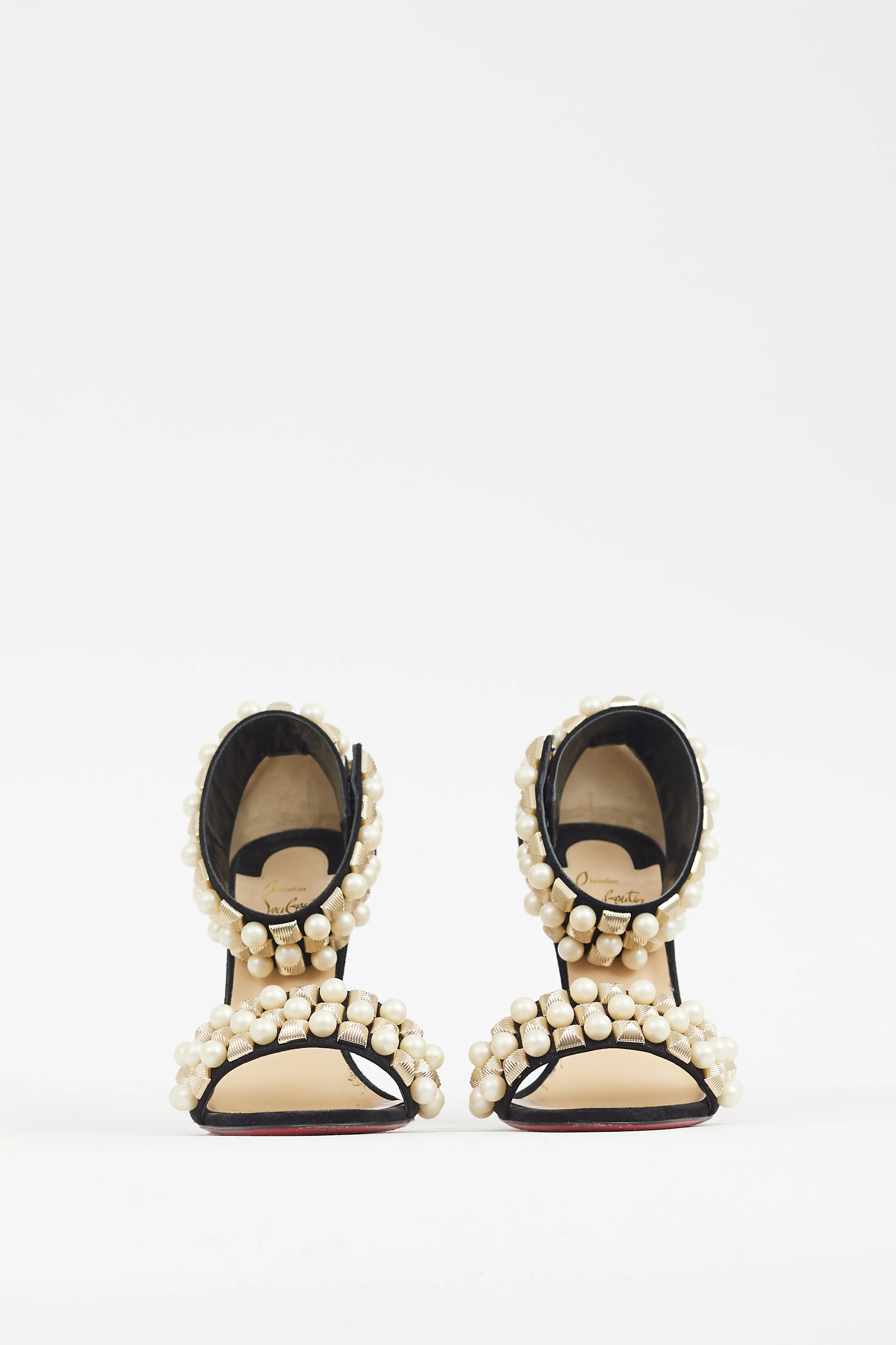 Black Suede Pearl Studded Heel