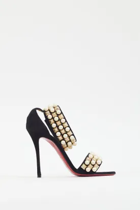 Black Suede Pearl Studded Heel