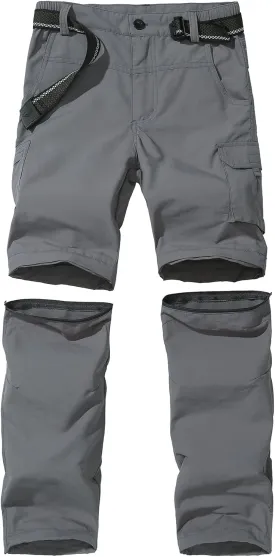Boy??s Convertible Hiking Pants Lightweight Quick Dry Zip Off Pants for Kids Youth Outdoor UPF 50  Casual Cargo Trousers
