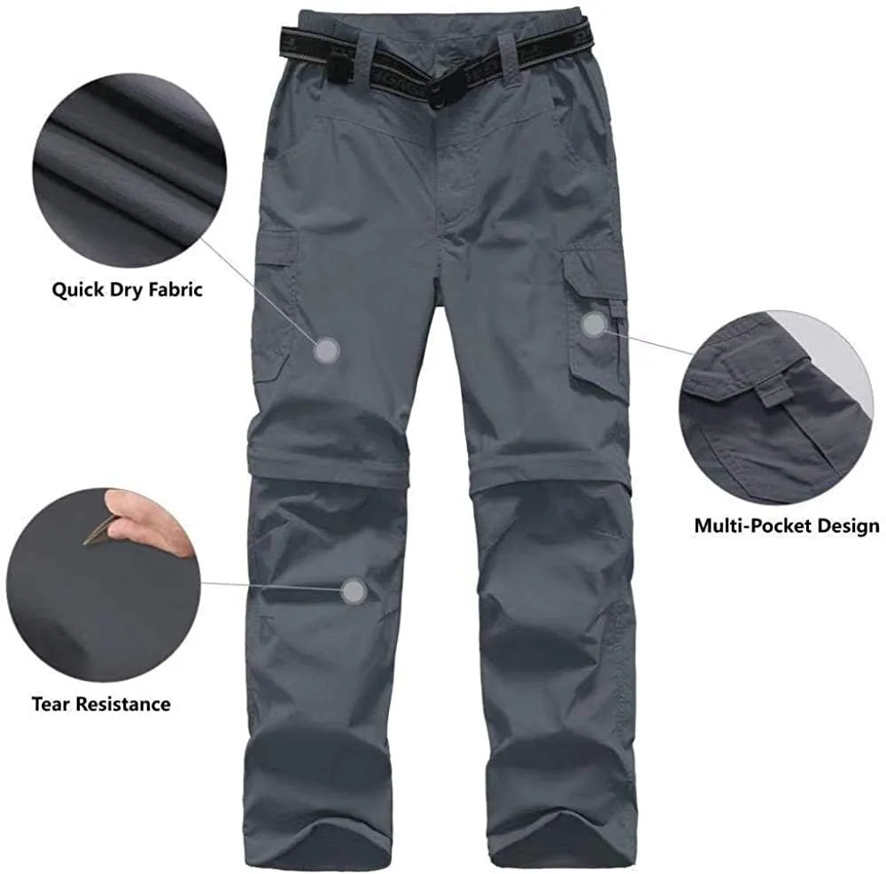 Boy??s Convertible Hiking Pants Lightweight Quick Dry Zip Off Pants for Kids Youth Outdoor UPF 50  Casual Cargo Trousers