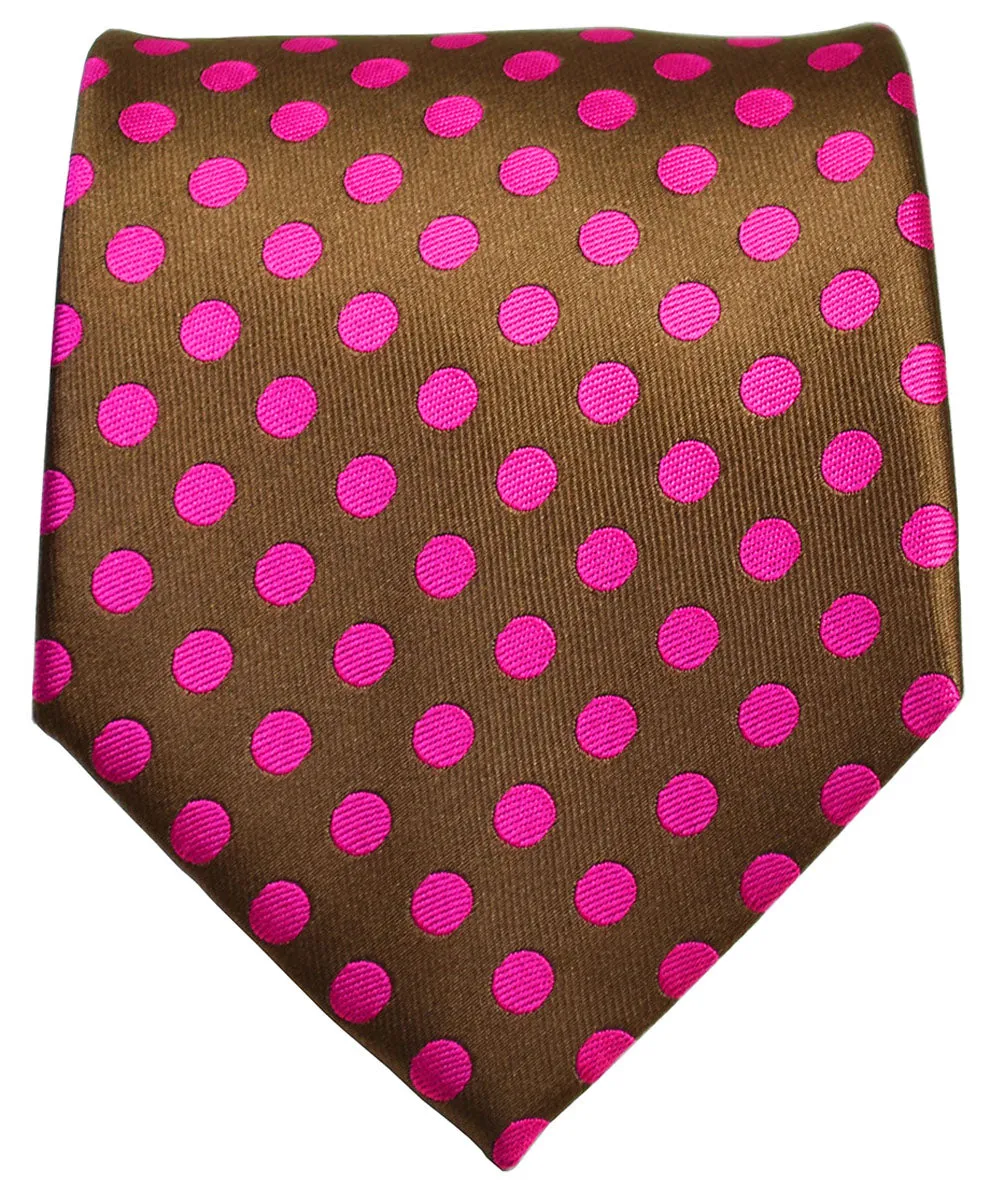 Brown and Hot Pink Polka Dot Men's Necktie
