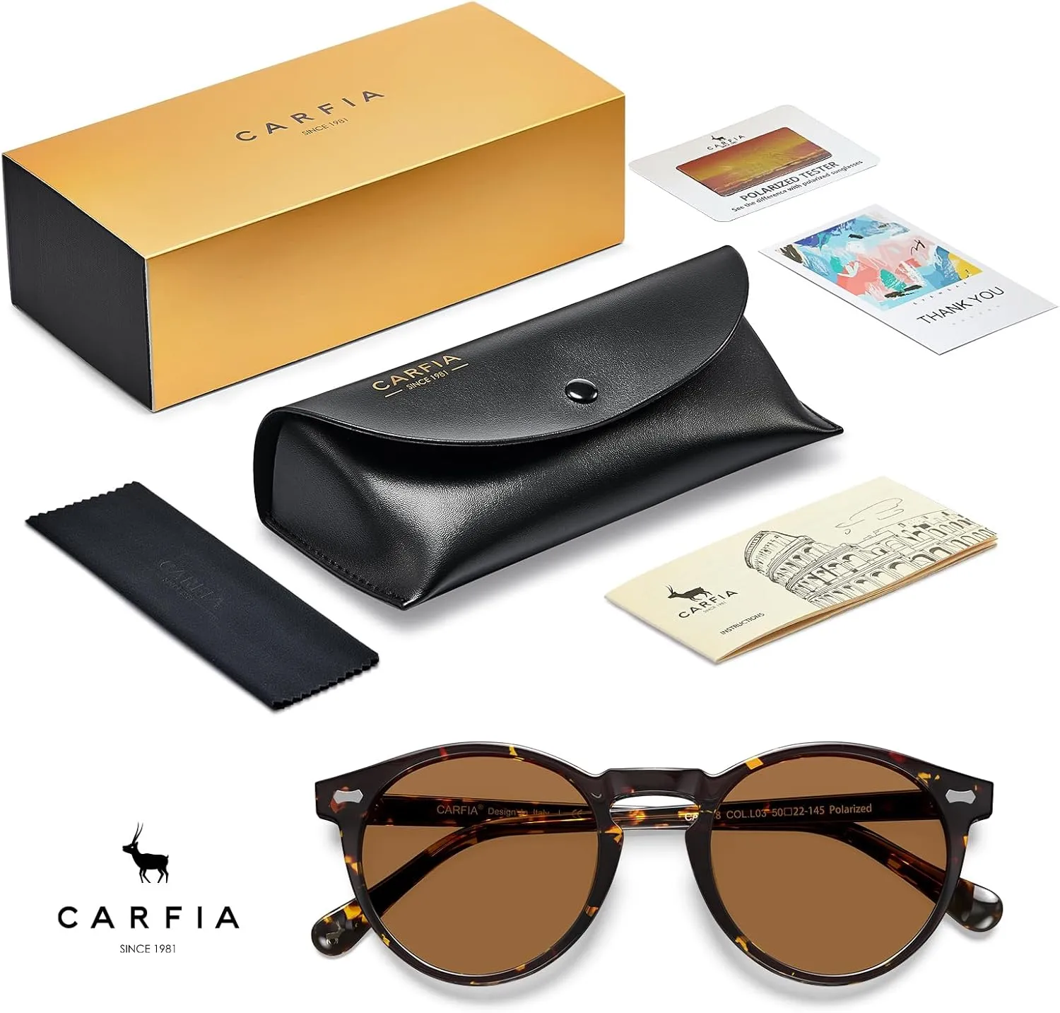 CARFIA Acetate Polarized Sunglasses for Men Retro Classic Round Shades