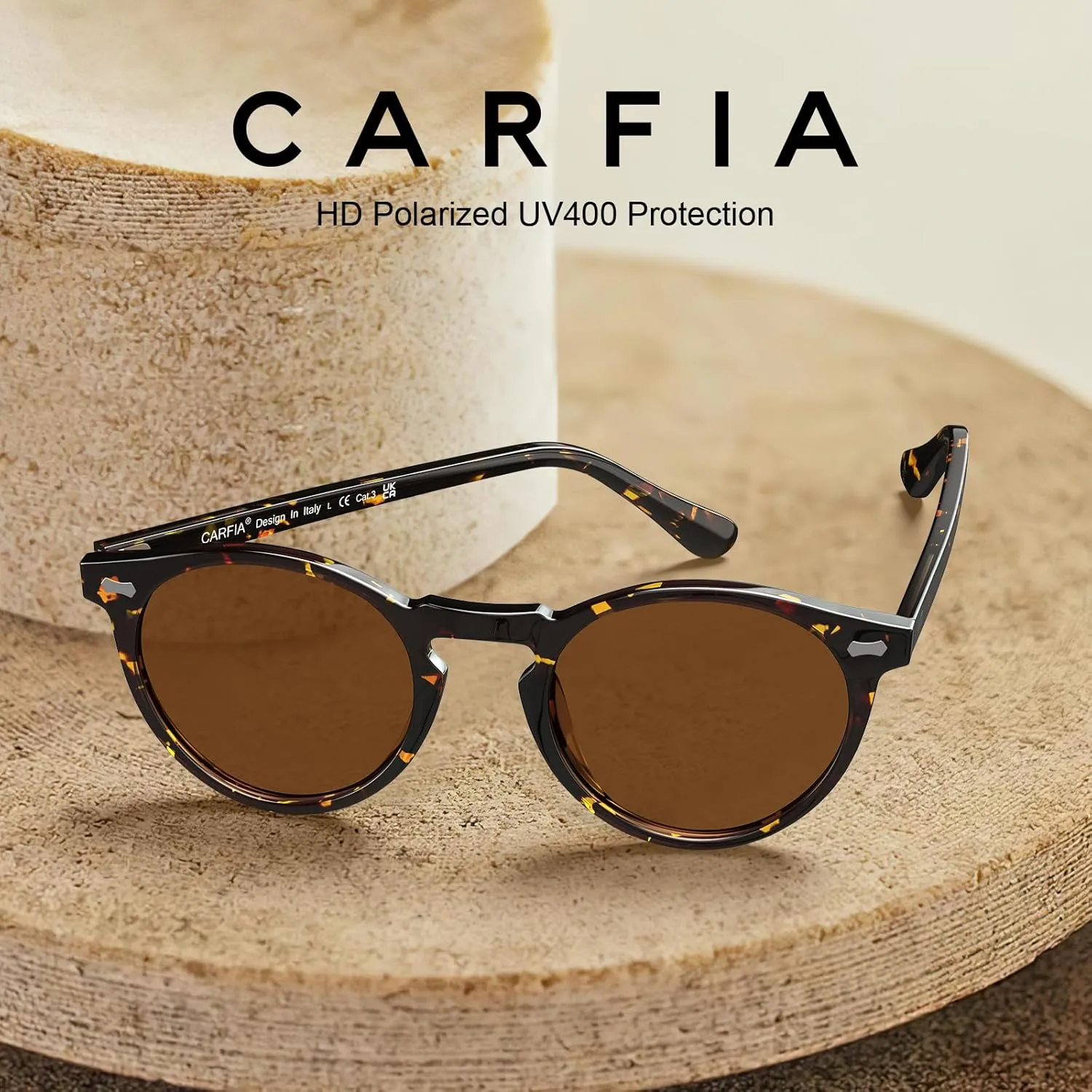 CARFIA Acetate Polarized Sunglasses for Men Retro Classic Round Shades