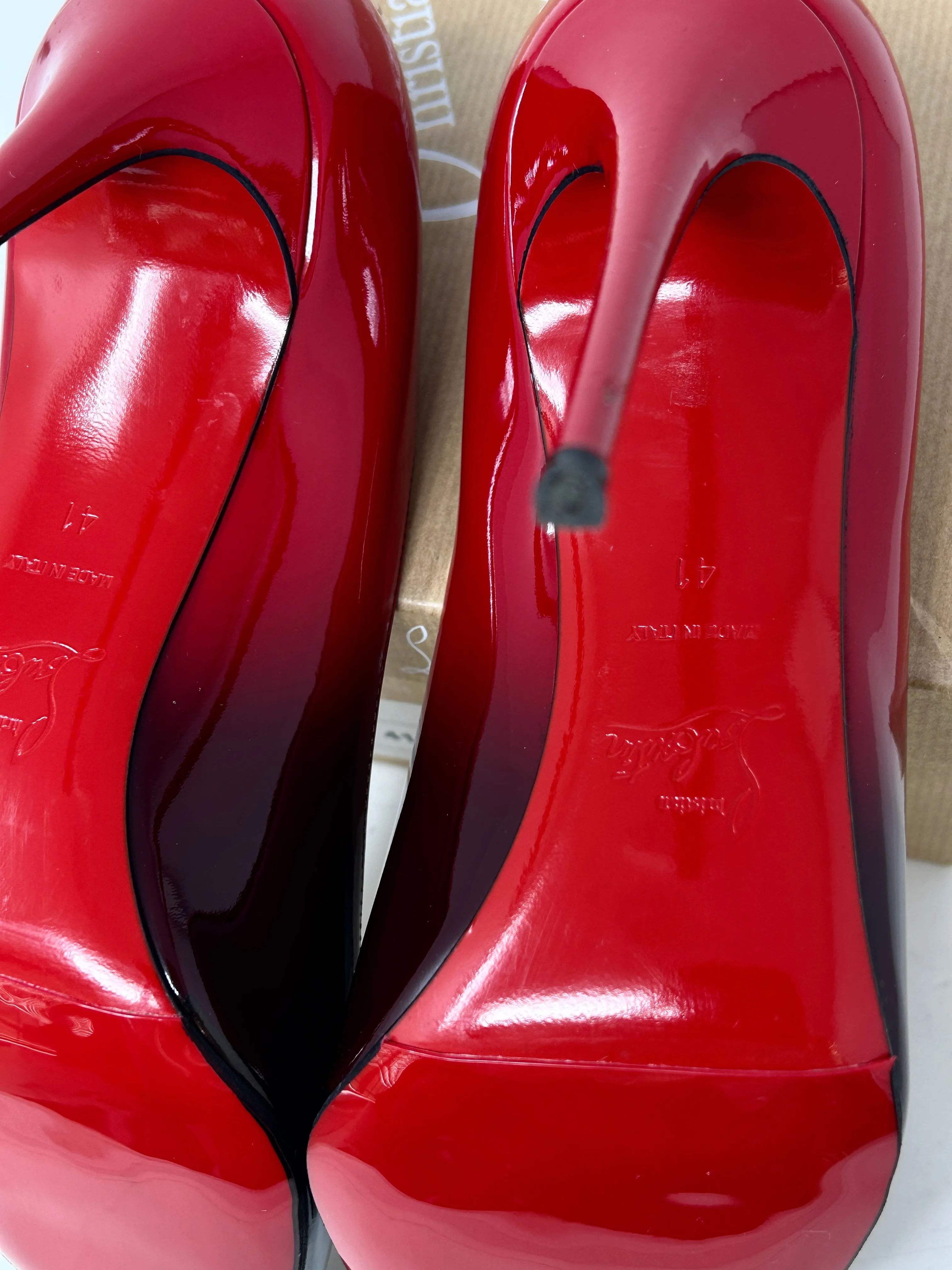 Christian Louboutin Kate 100 Black Red Degrade Patent Leather Pump Heels 41 UK 8