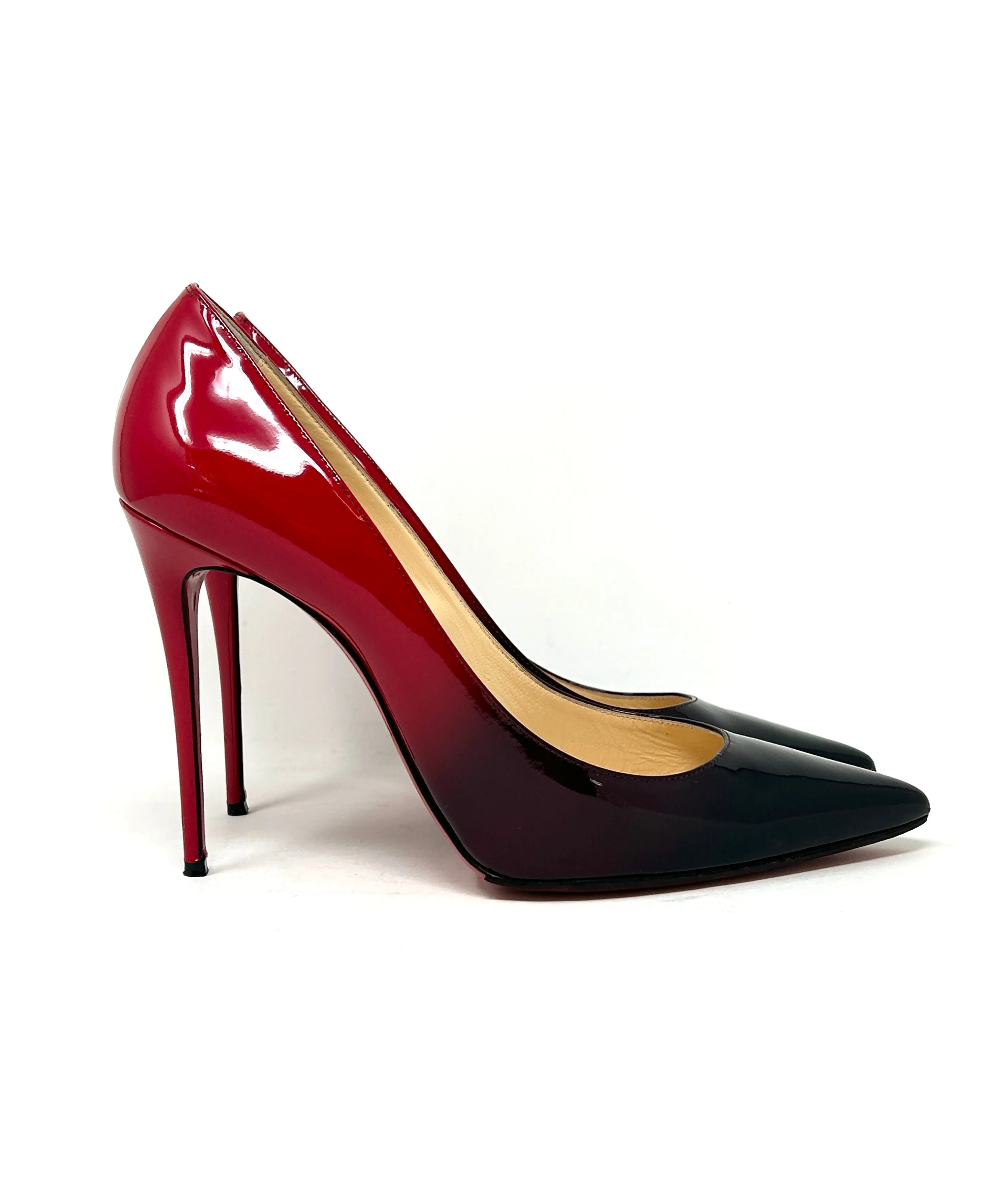 Christian Louboutin Kate 100 Black Red Degrade Patent Leather Pump Heels 41 UK 8
