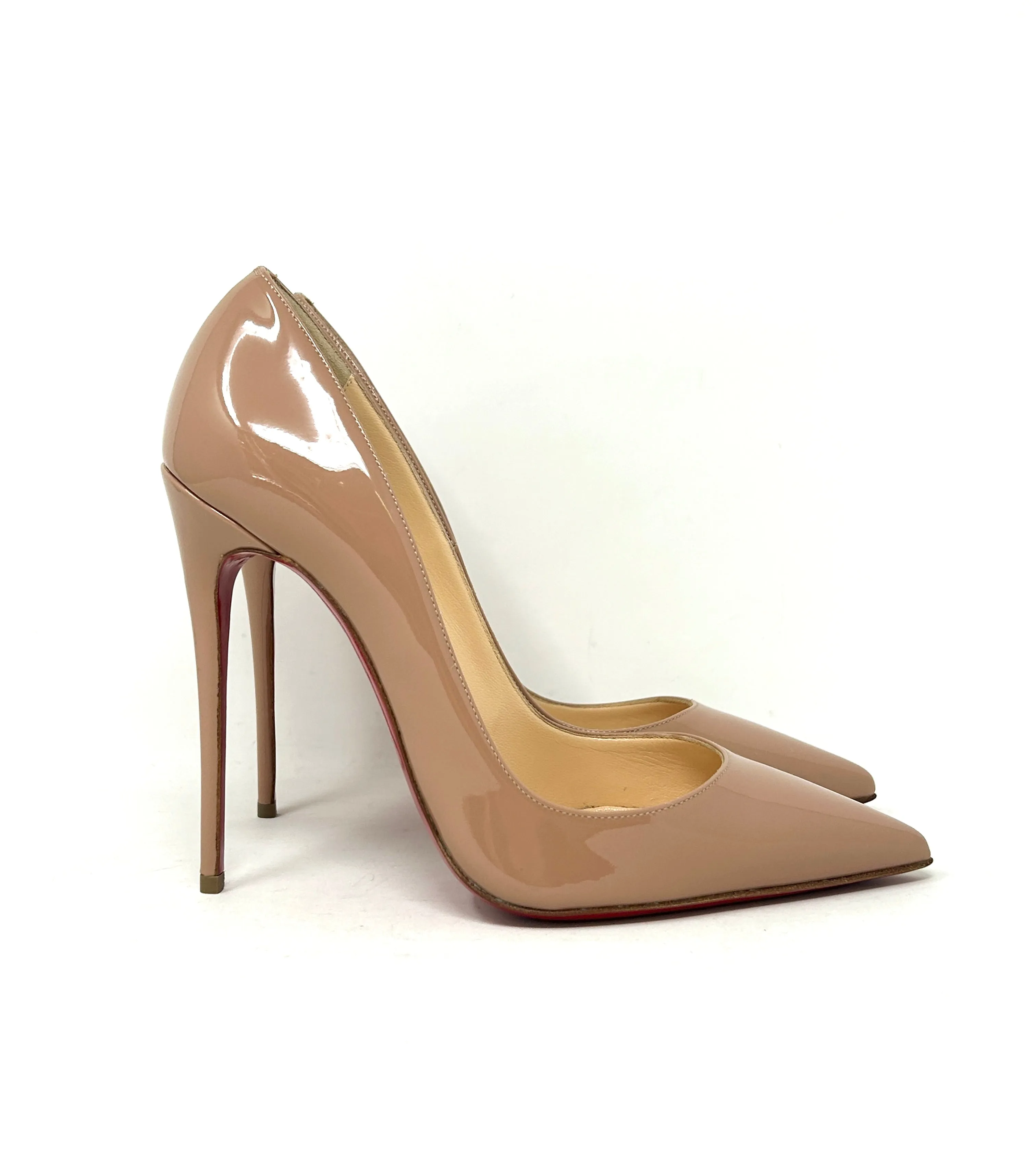 Christian Louboutin So Kate 120 Nude Patent Leather Pump Heels 37.5 UK 4.5