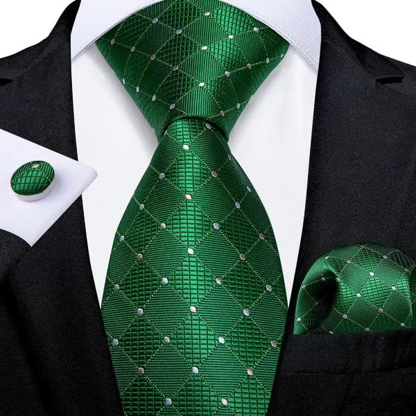 Classy Men Forest Green Polka Dot Silk Tie