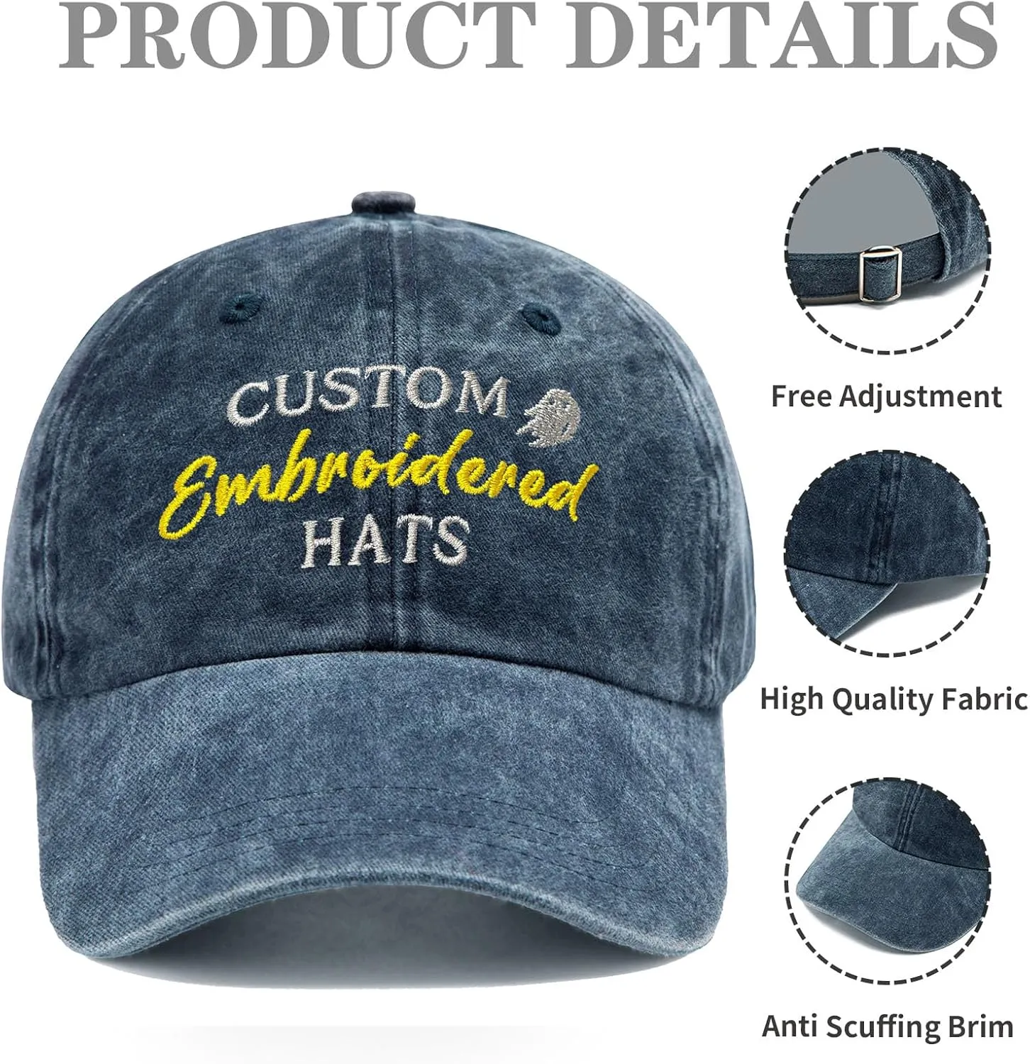 Custom Embroidered Hats, Personalized Baseball Caps with Logo Text, Customized Embroidered Baseball Hat Gifts for Men Women