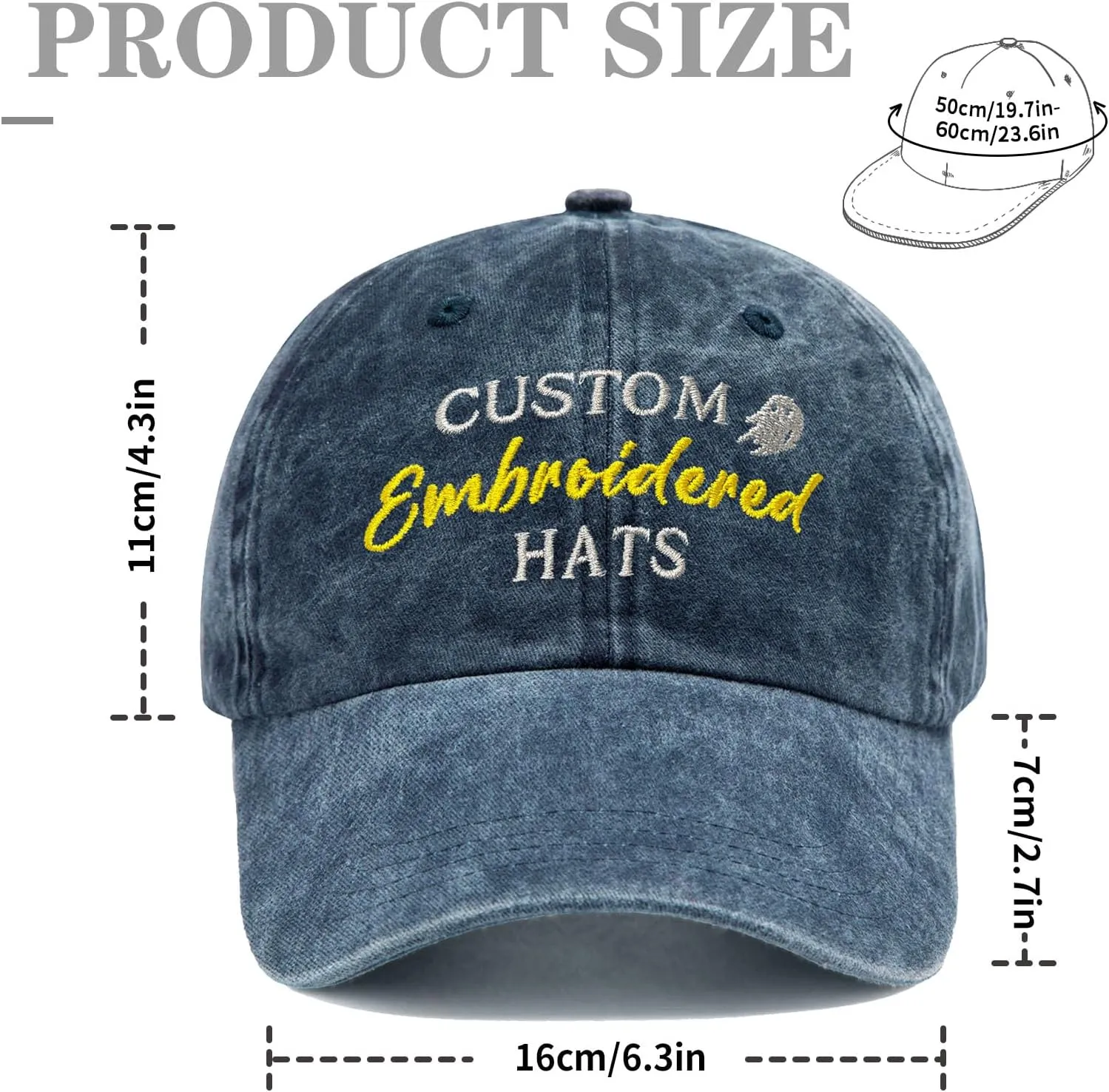 Custom Embroidered Hats, Personalized Baseball Caps with Logo Text, Customized Embroidered Baseball Hat Gifts for Men Women