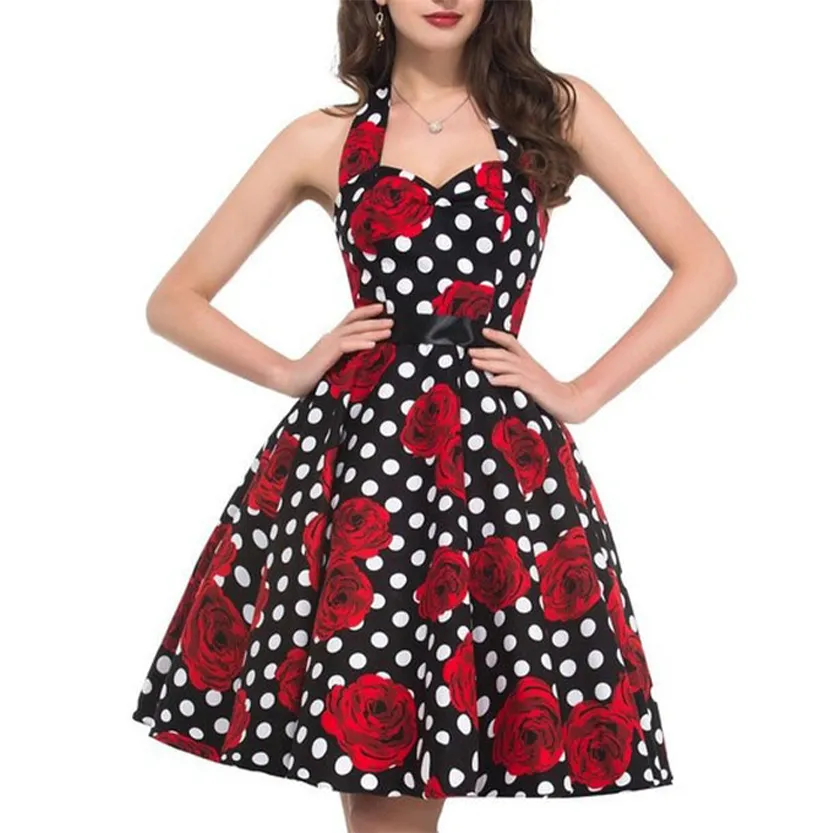 Funki Buys | Dresses | Women's Polka Dot Swing Halter Dress