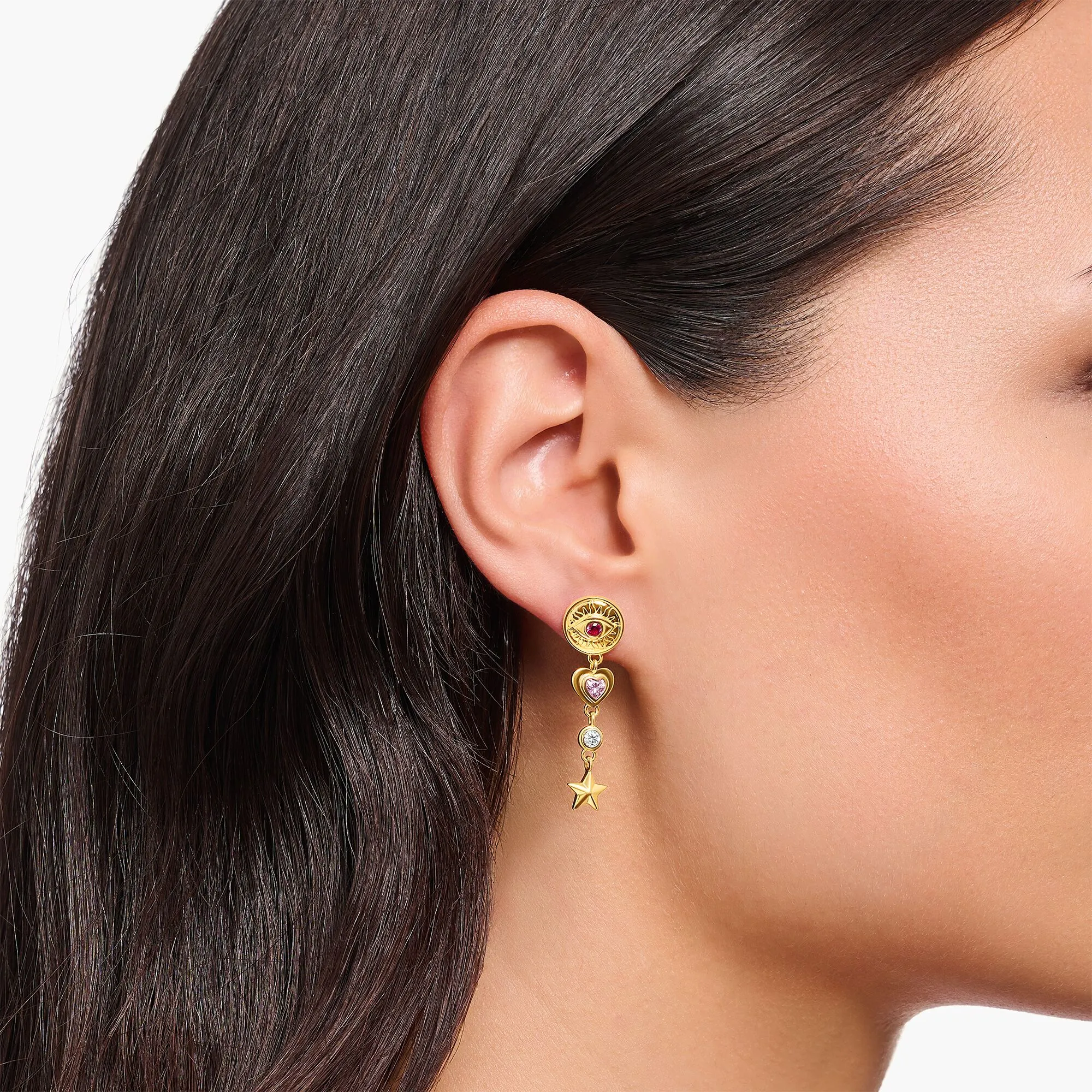 Gold Cosmic Talisman Earrings with colourful stones