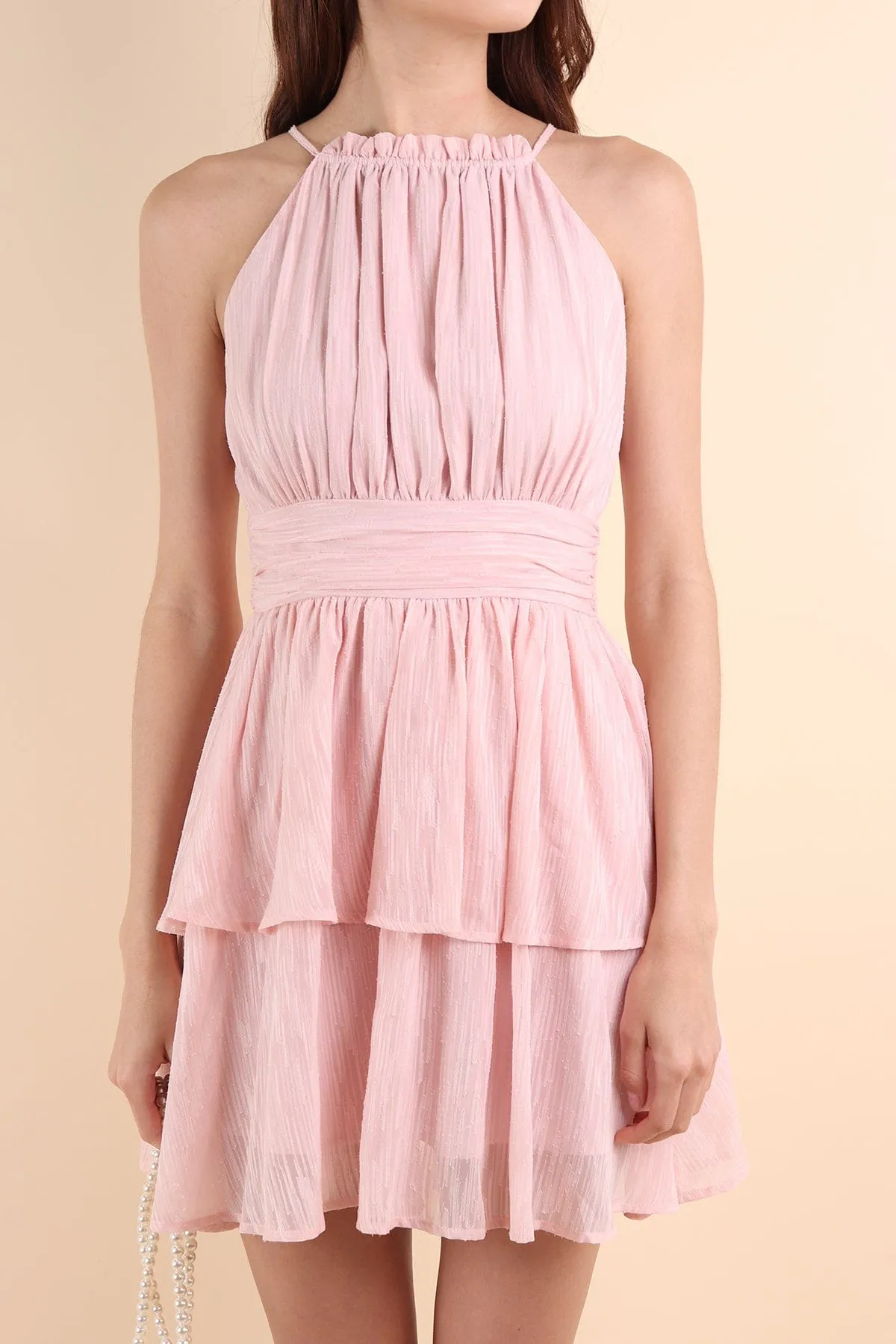 GRACELYN V2 CREPE DRESS IN NUDE PINK
