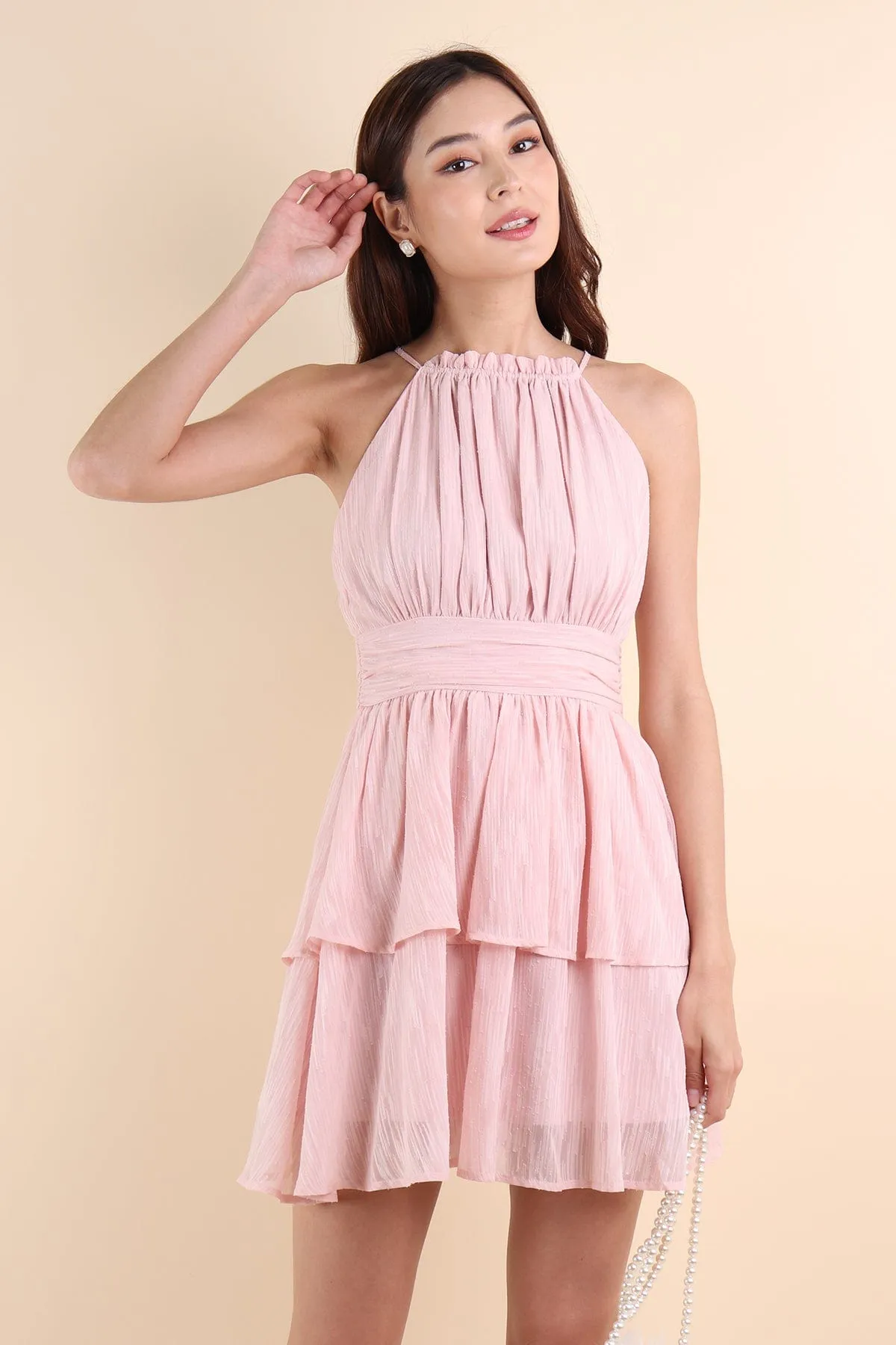 GRACELYN V2 CREPE DRESS IN NUDE PINK