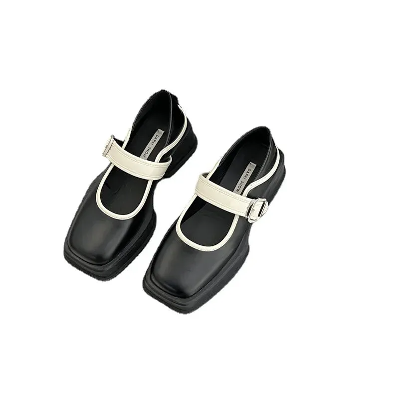 Hnzxzm Chunky Heels Lolita Shoes Japanese Girl Platform Black High Heels Square Toe Mary Jane Shoes Women Leather Student Cosplay Shoes