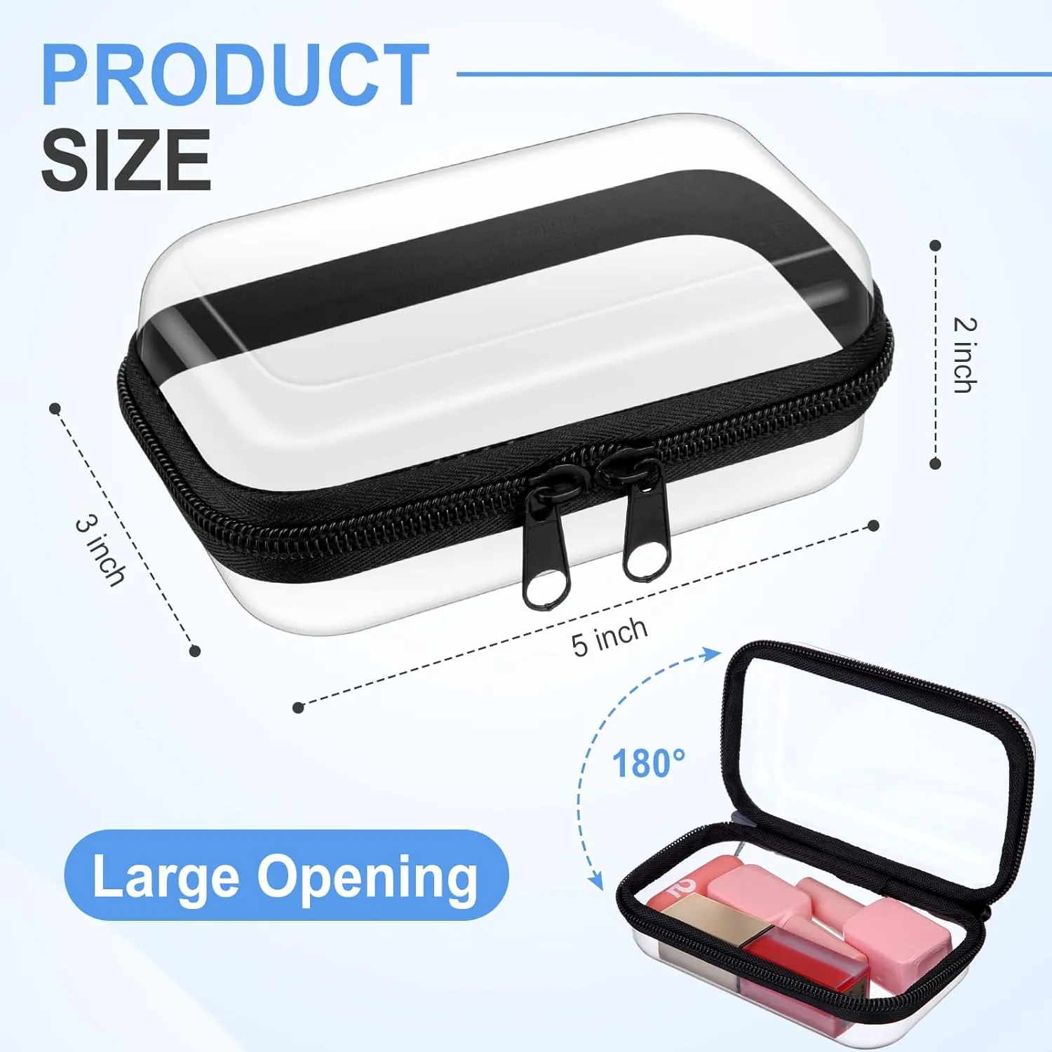 Hoolerry 3 Pcs Clear Hard Zipper Case Plastic Pouch Transparent Hard Case Clear Makeup Bag Portable Travel Organizer Bin for Cosmetics, Building Blocks, Puzzles(Black,XS)