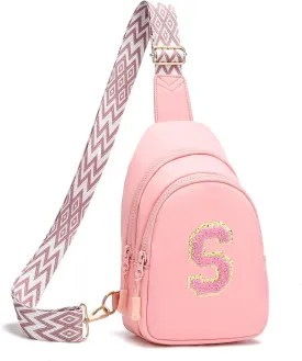 I IHAYNER Girls Sling Bag Fanny Pack Crossbody Bags with Initial Letter for Teen Girls Gift Trendy Stuff Chest Bag for Travel (Pink-S??