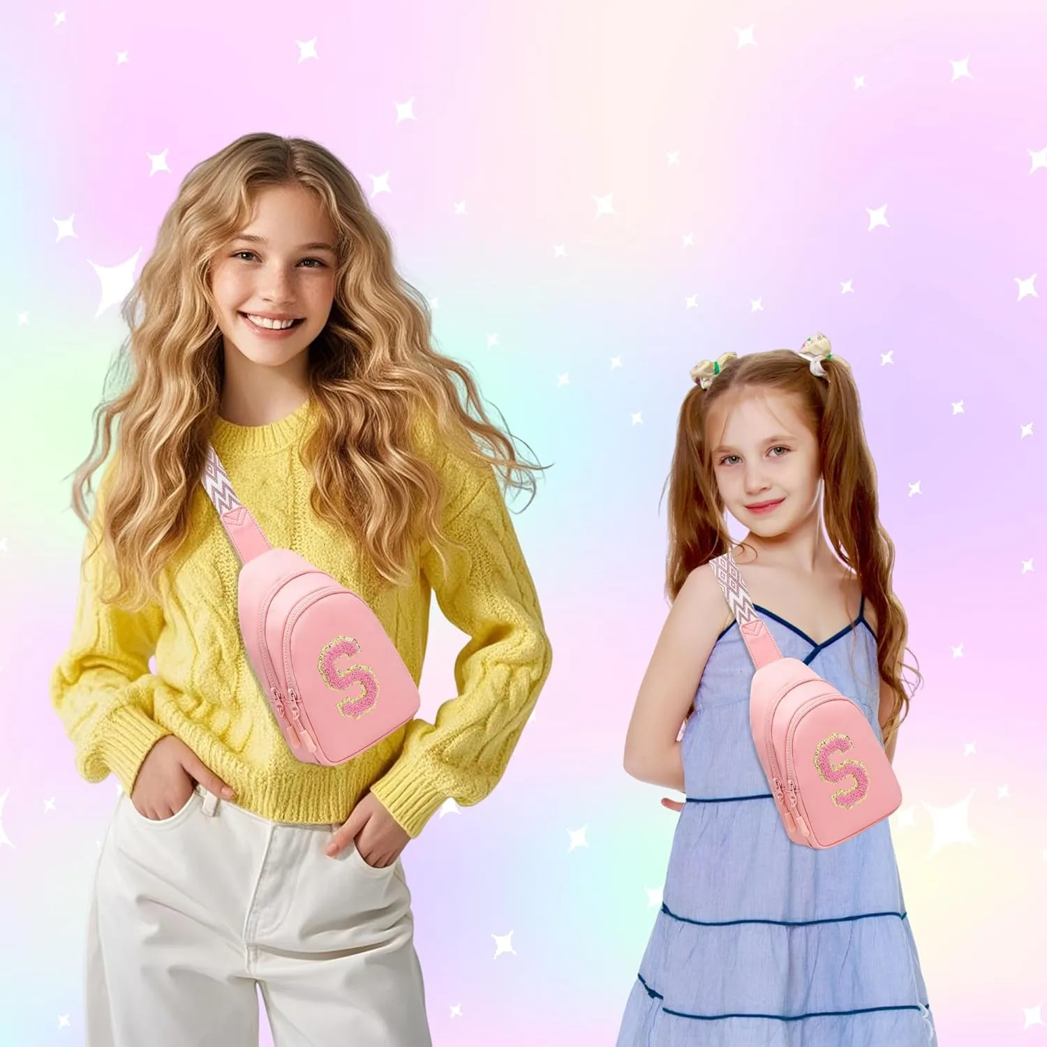 I IHAYNER Girls Sling Bag Fanny Pack Crossbody Bags with Initial Letter for Teen Girls Gift Trendy Stuff Chest Bag for Travel (Pink-S??