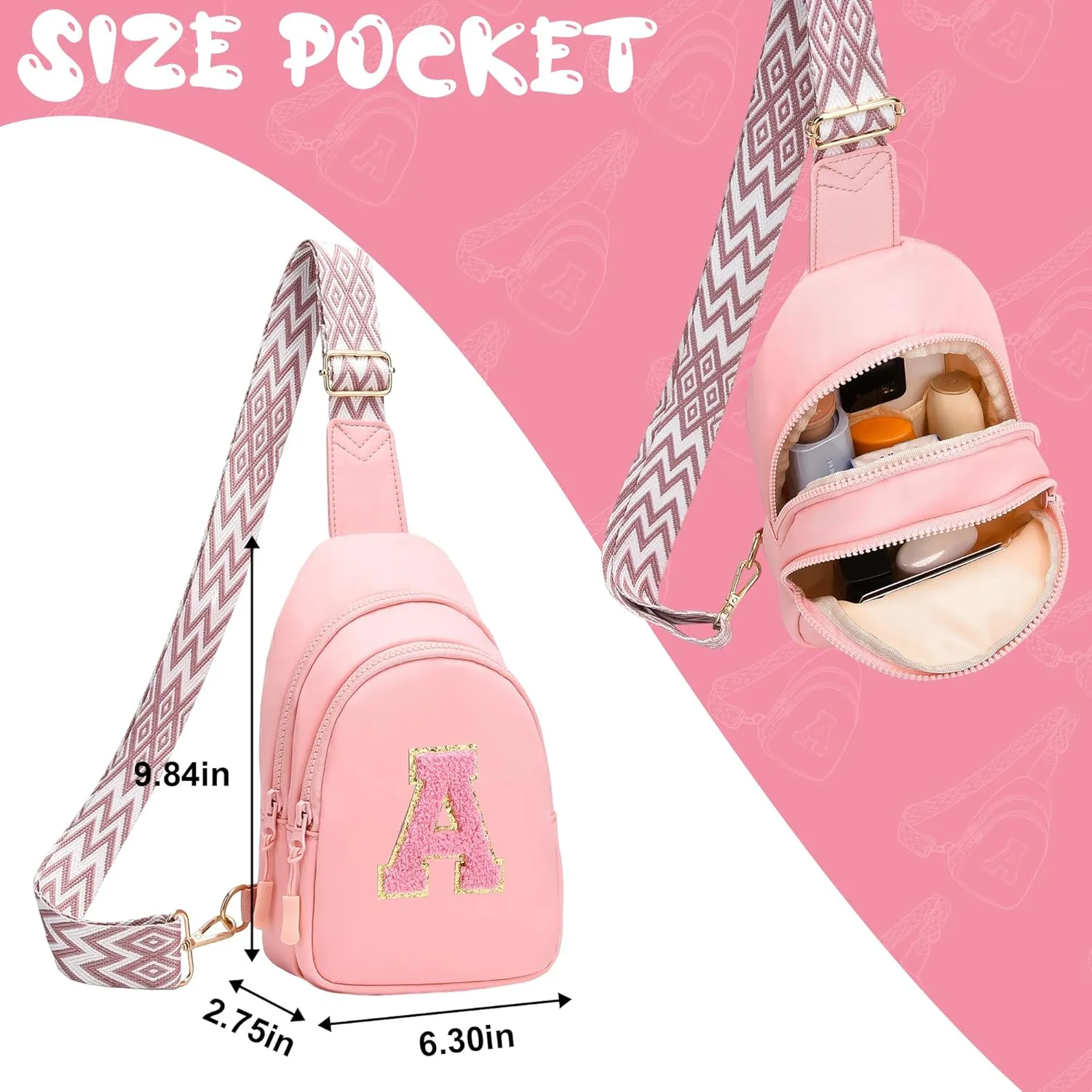 I IHAYNER Girls Sling Bag Fanny Pack Crossbody Bags with Initial Letter for Teen Girls Gift Trendy Stuff Chest Bag for Travel (Pink-S??